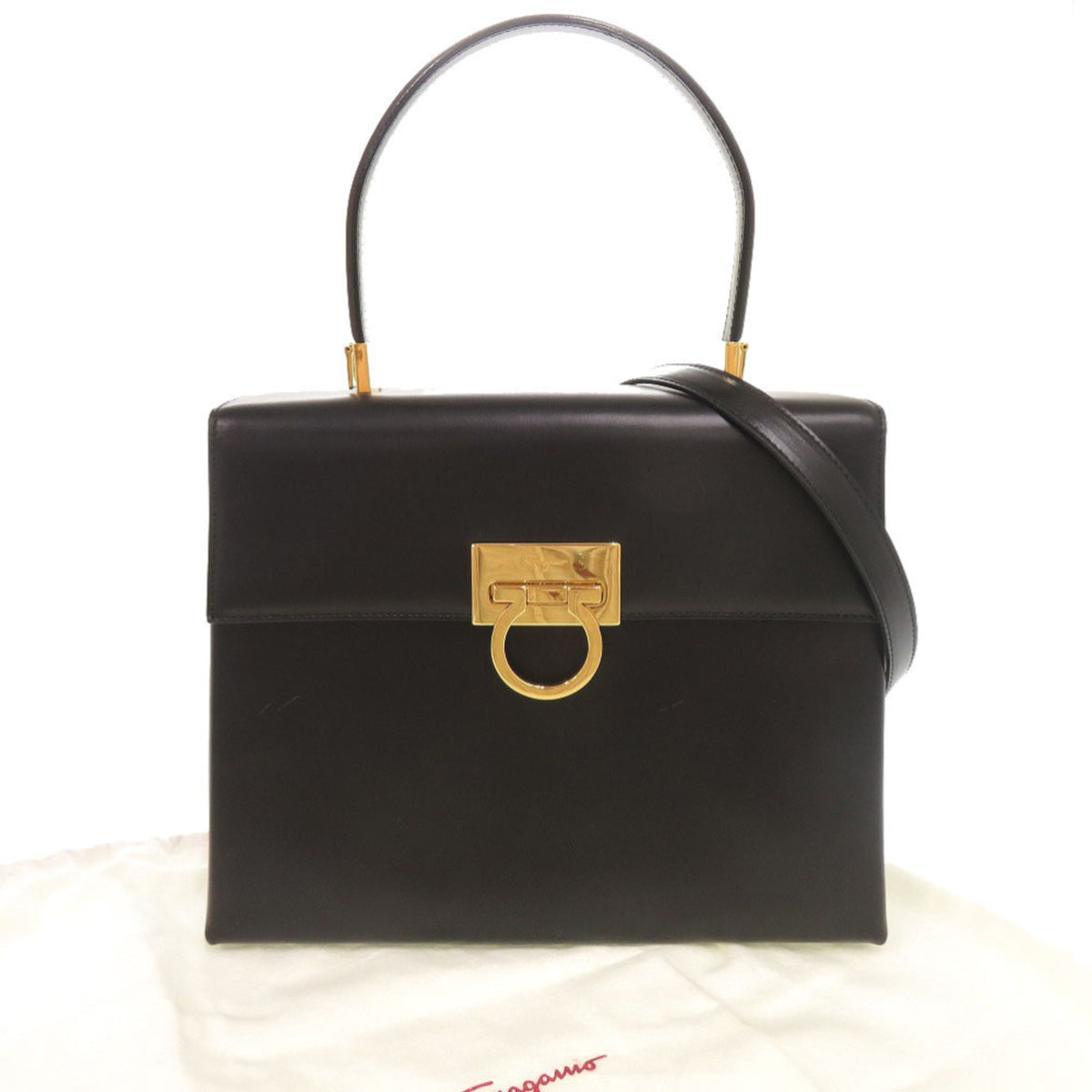 Salvatore Ferragamo Black Leather Handbag Shoulder Bag (Pre-Owned)