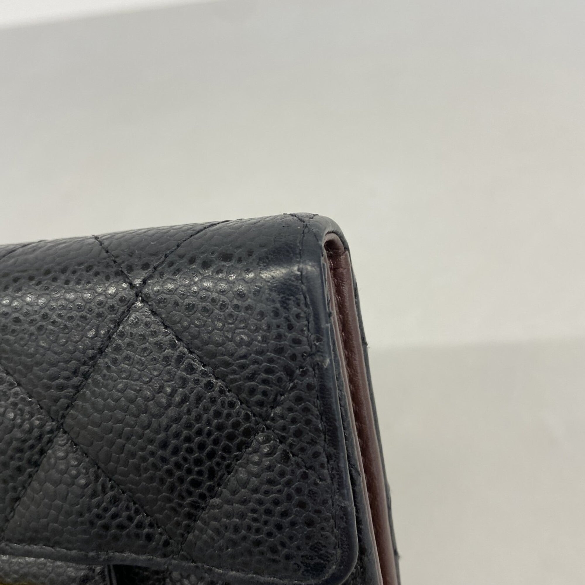 Chanel Black Grained Calfskin Wallet (Tri-Fold) (Pre-Owned)