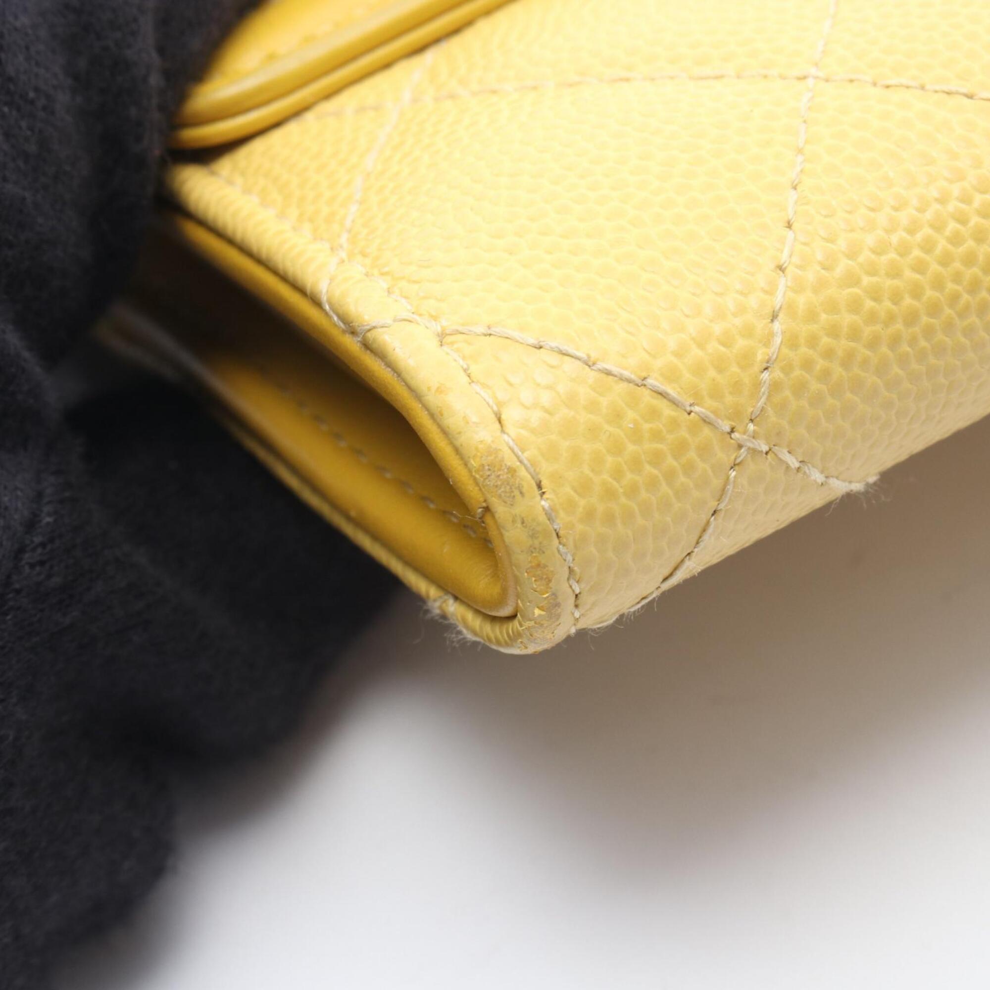 Chanel Yellow Grained Calfskin Leather Long Wallet (Bi-Fold) (Pre-Owned)