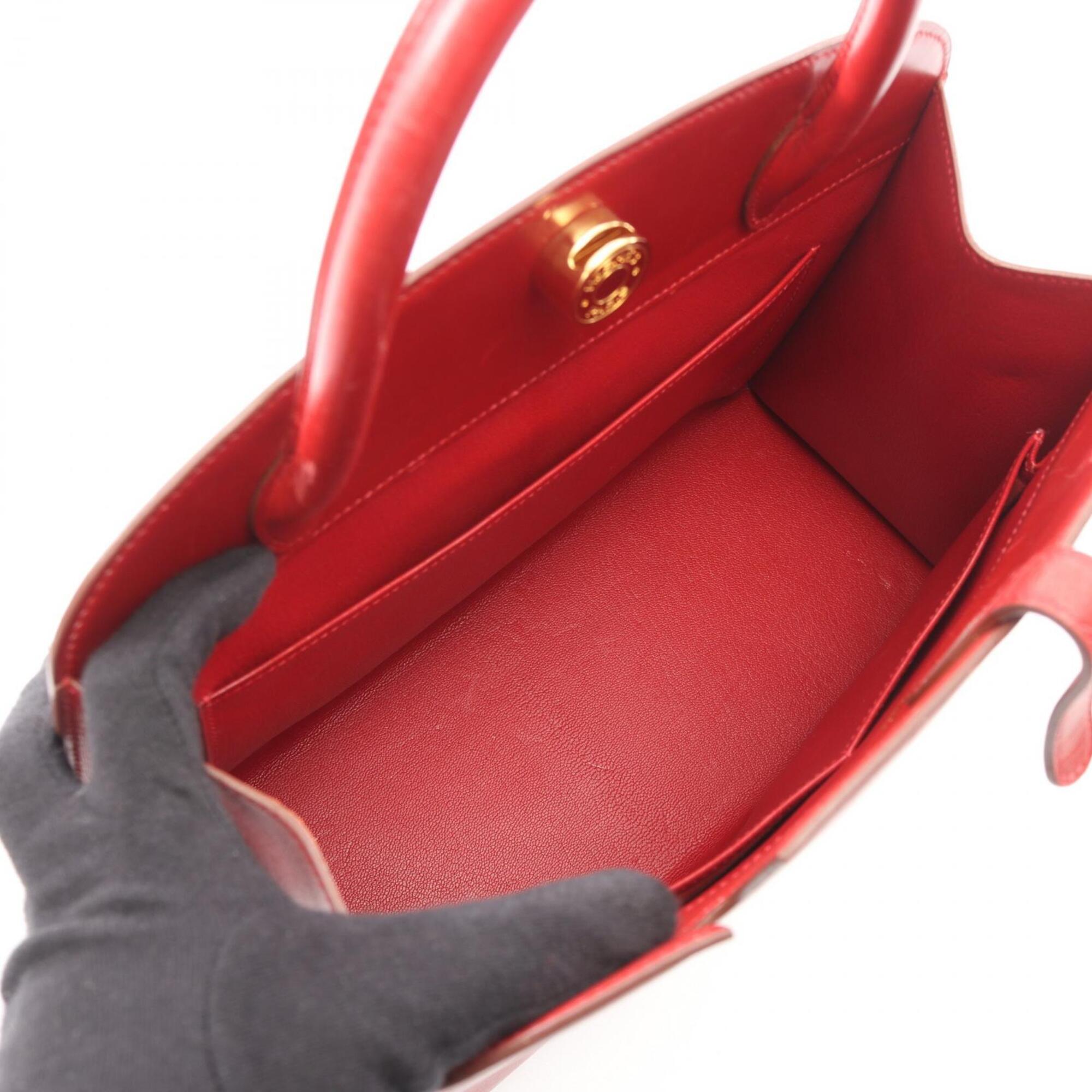 Hermes Red Color Box Calf Leather Leather Handbag (Pre-Owned)