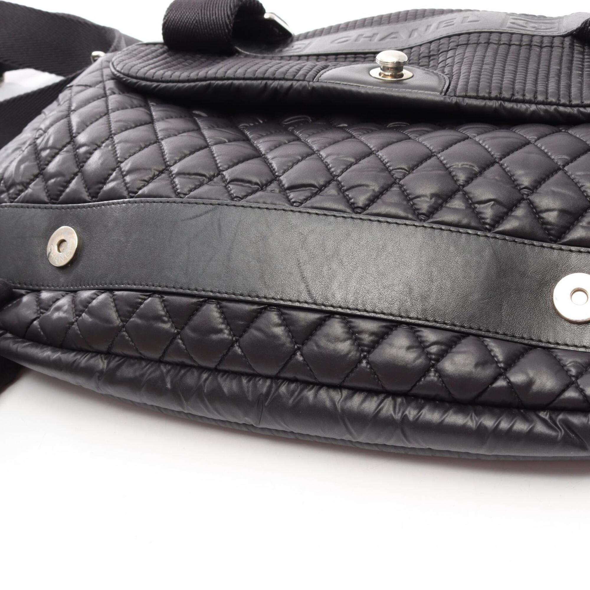 Chanel Black Nylon Leather Handbag Shoulder Bag (Pre-Owned)