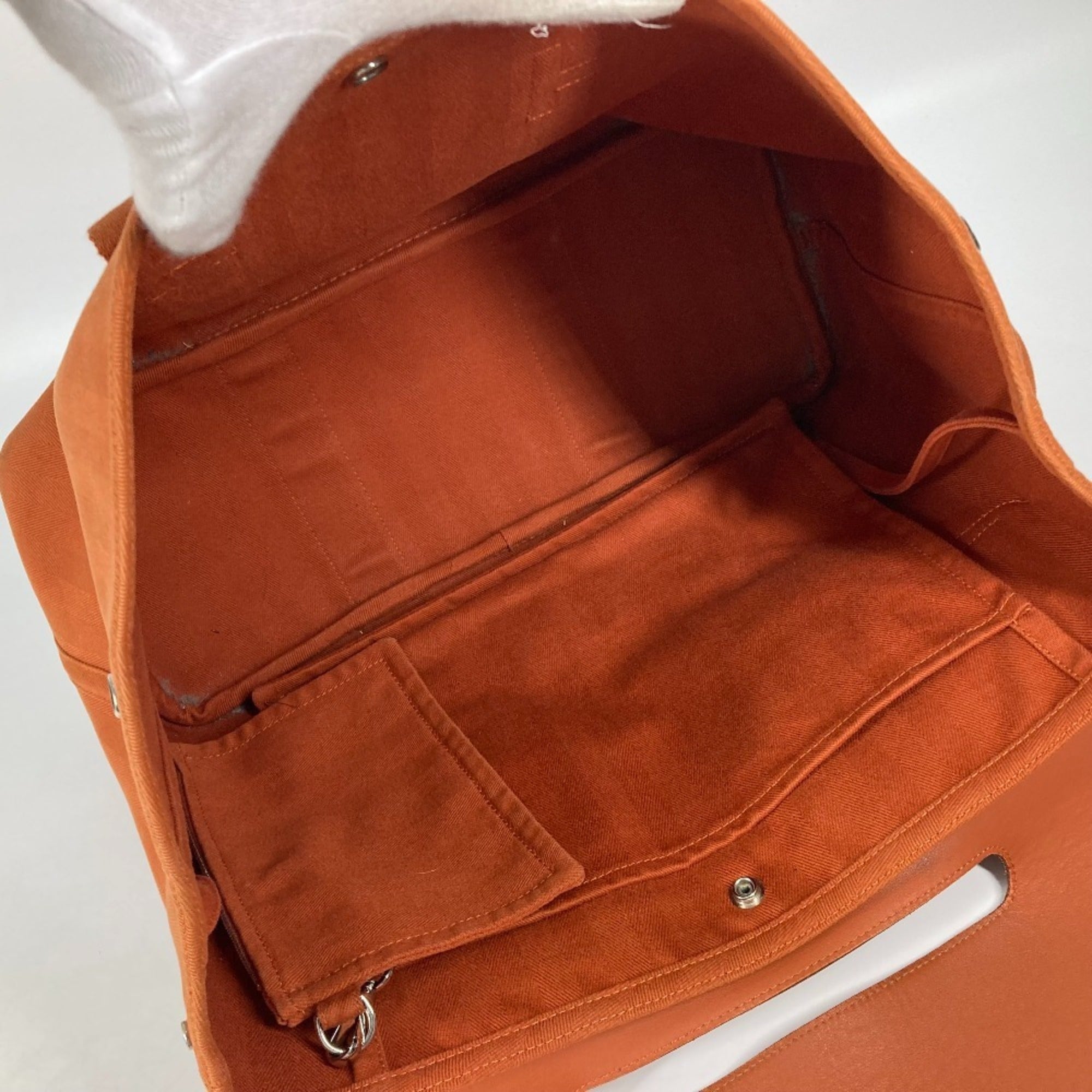 Hermes Orange Canvas Leather Handbag Pouch Tote Bag (Pre-Owned)