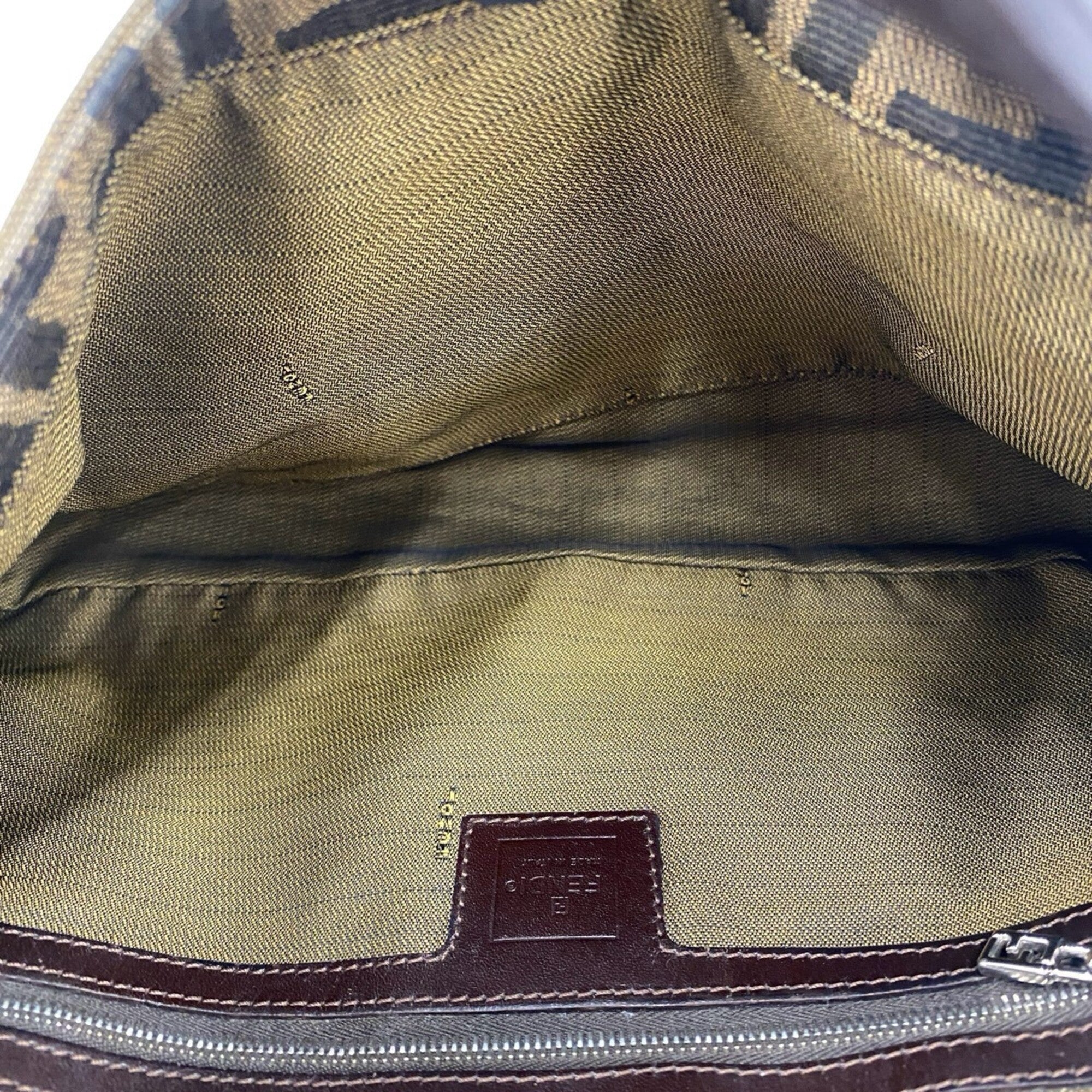 Fendi Brown Canvas Leather Handbag Shoulder Bag (Pre-Owned)