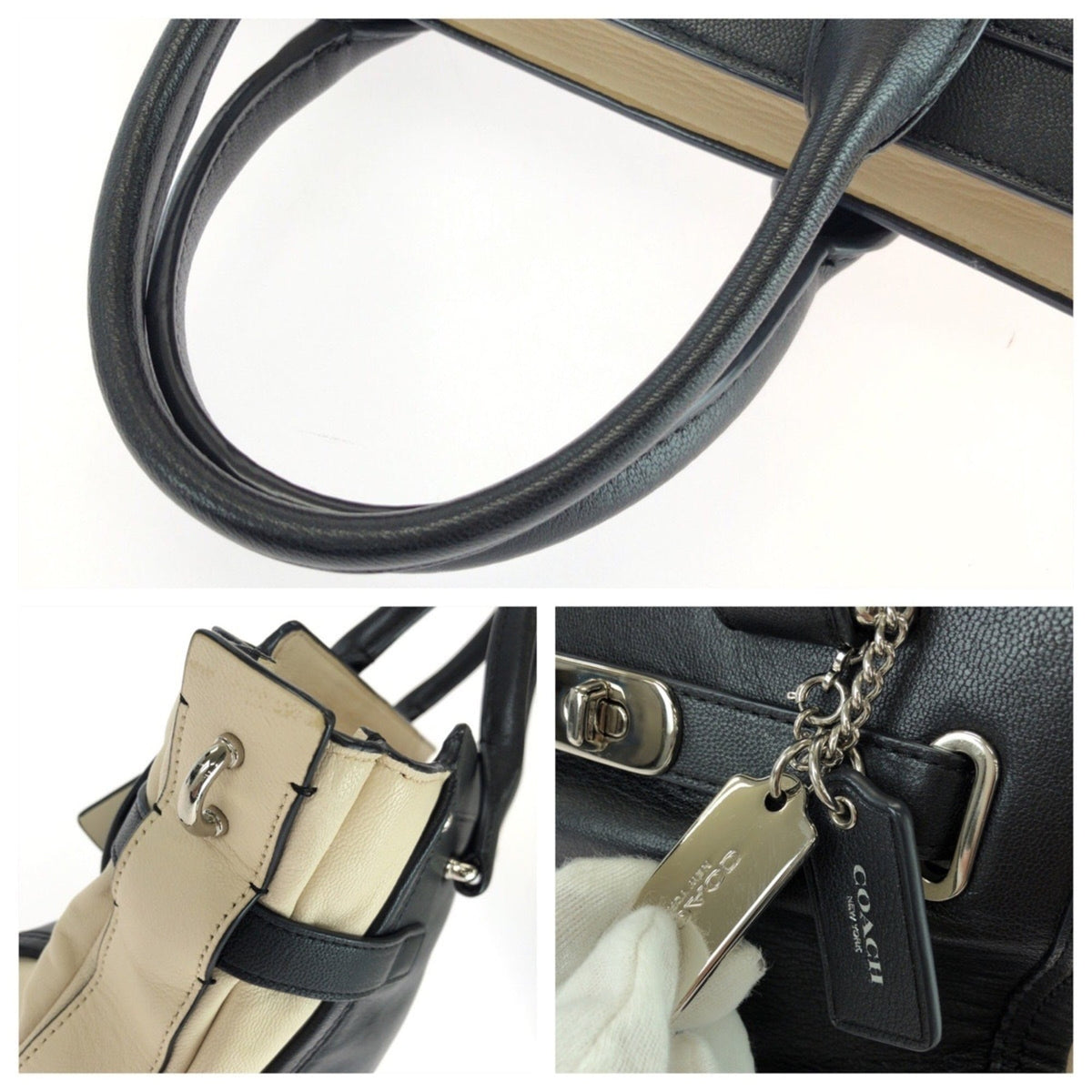 Coach Black White Leather Handbag Shoulder Bag (Pre-Owned)