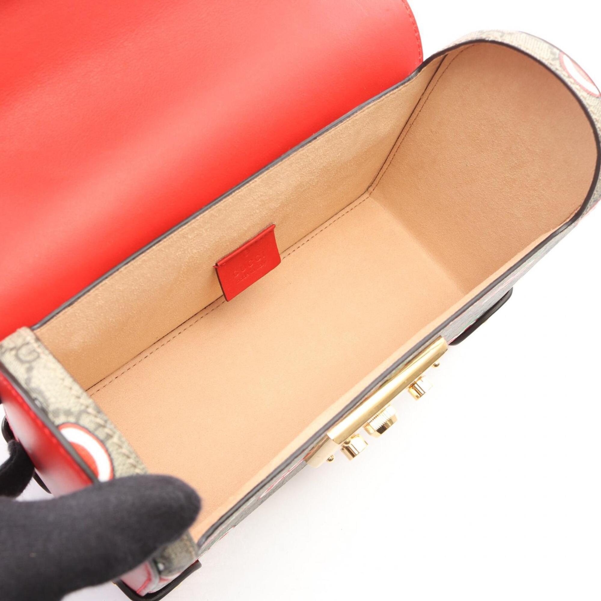 Gucci Beige Multi-Color Coated Canvas Leather Handbag (Pre-Owned)