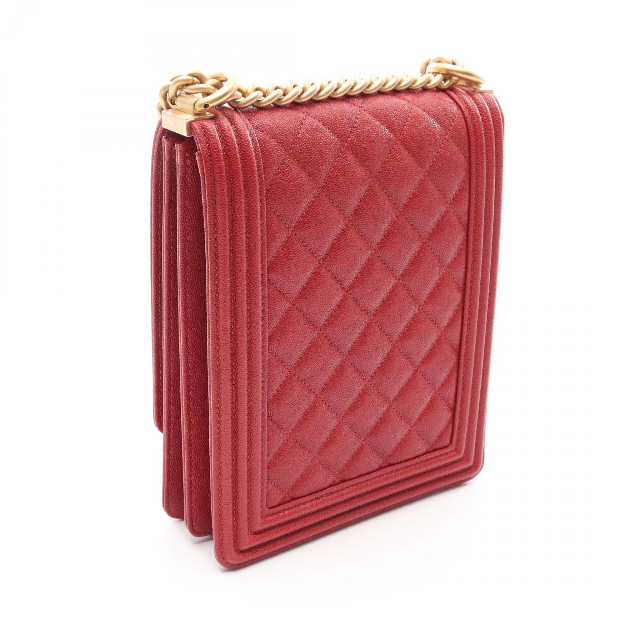 Chanel Matelasse Red Color Leather Handbag Shoulder Bag (Pre-Owned)