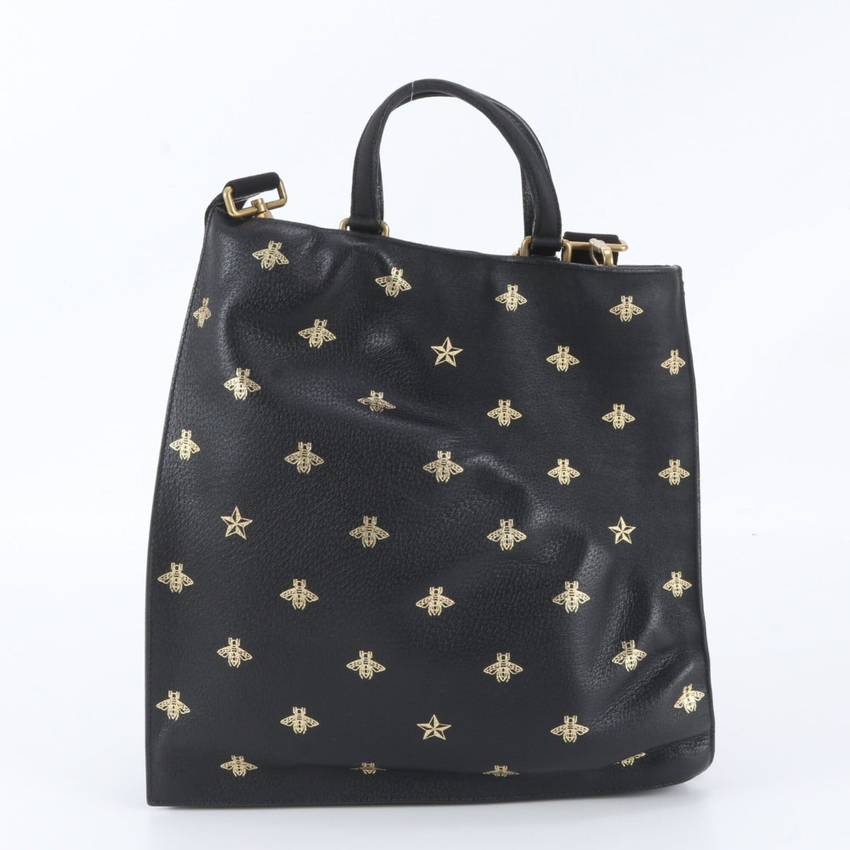 Gucci Black Leather Messenger Bag Shoulder Bag Tote Bag (Pre-Owned)