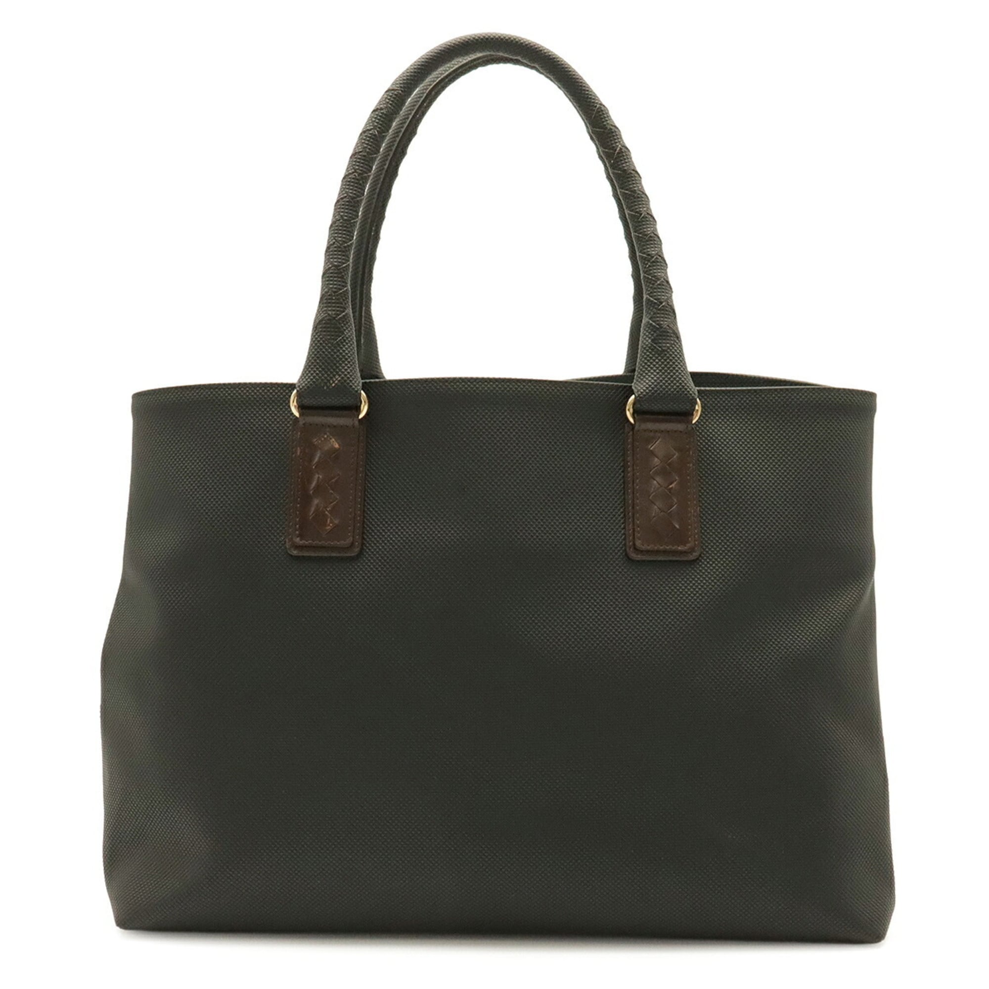 Bottega Veneta Black Dark Brown Coated Canvas Leather Shoulder Bag Tote Bag (Pre-Owned)