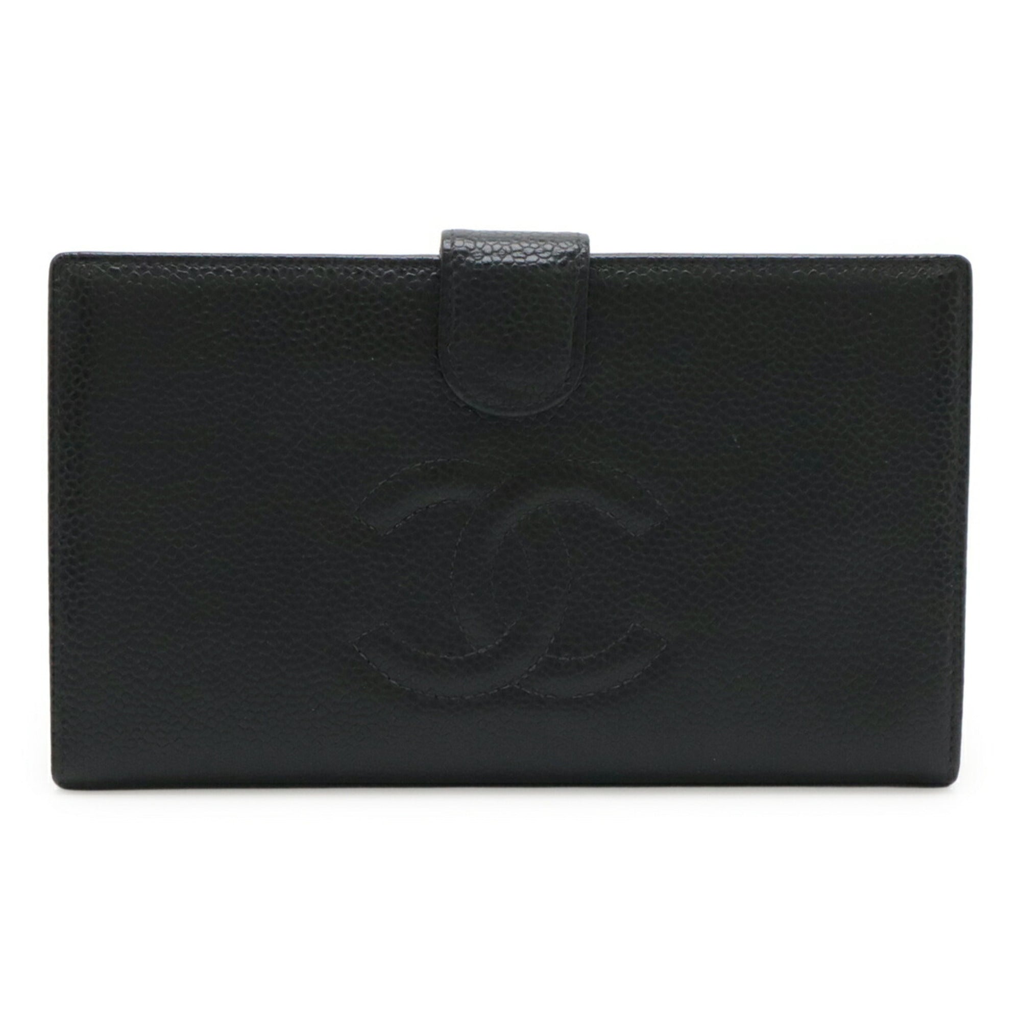Chanel Black Grained Calfskin Long Wallet (Bi-Fold) (Pre-Owned)