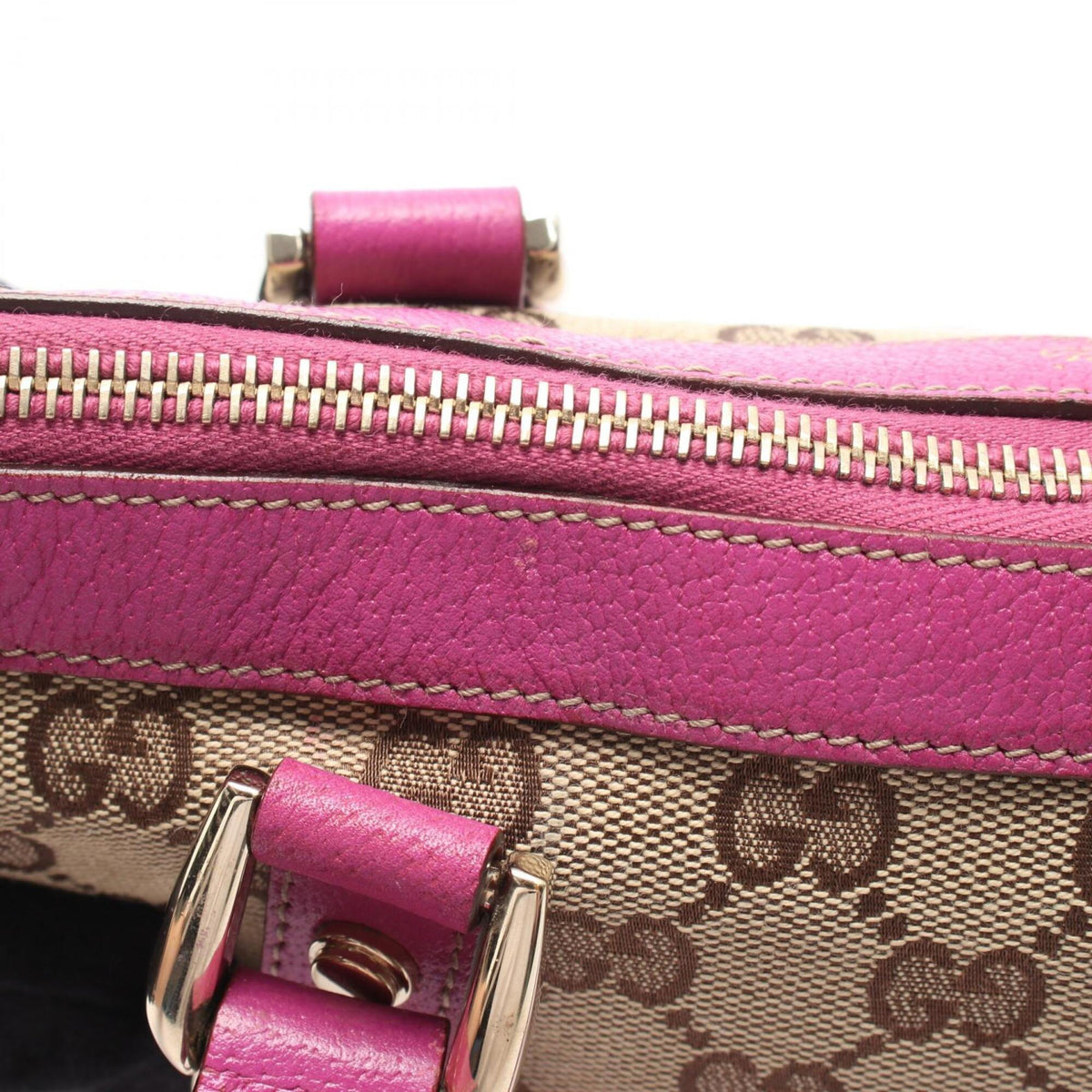 Gucci Abbey Beige Brown Purple Gg Canvas Leather Tote Bag (Pre-Owned)