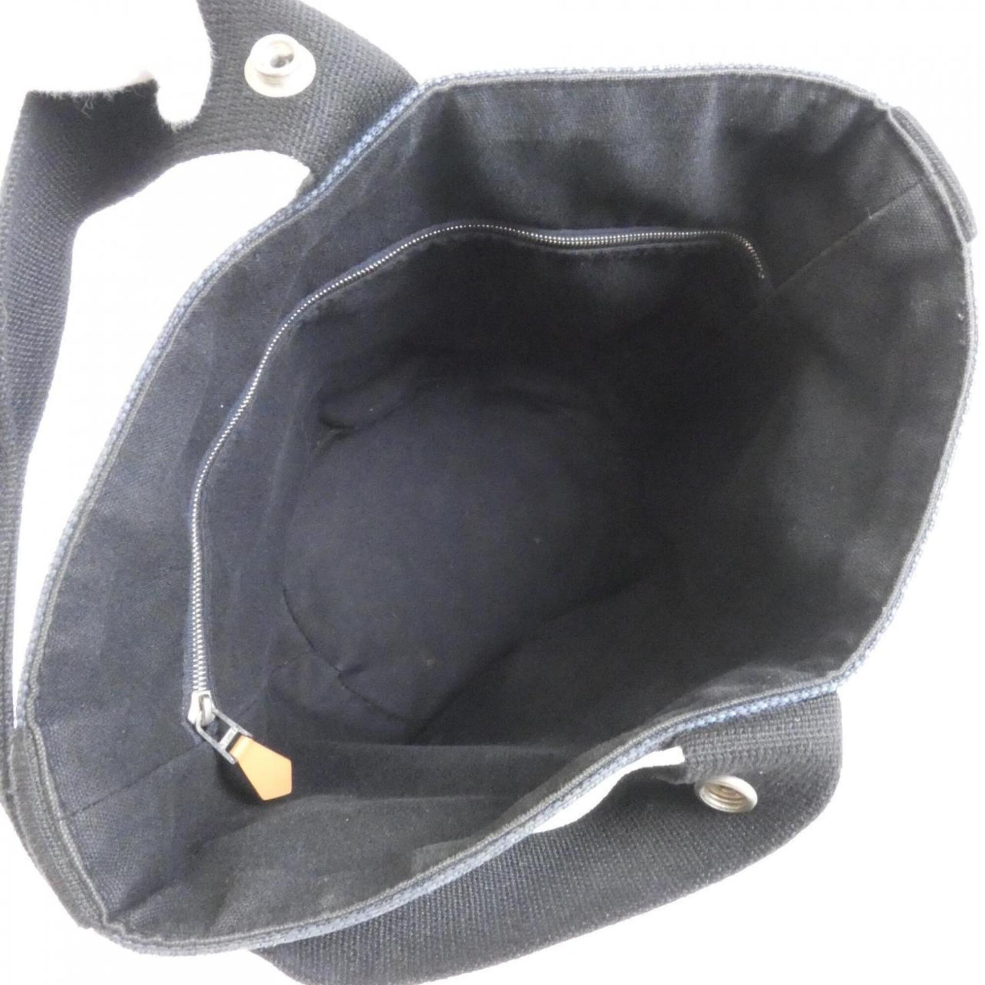 Hermes Black Navy Canvas Handbag (Pre-Owned)
