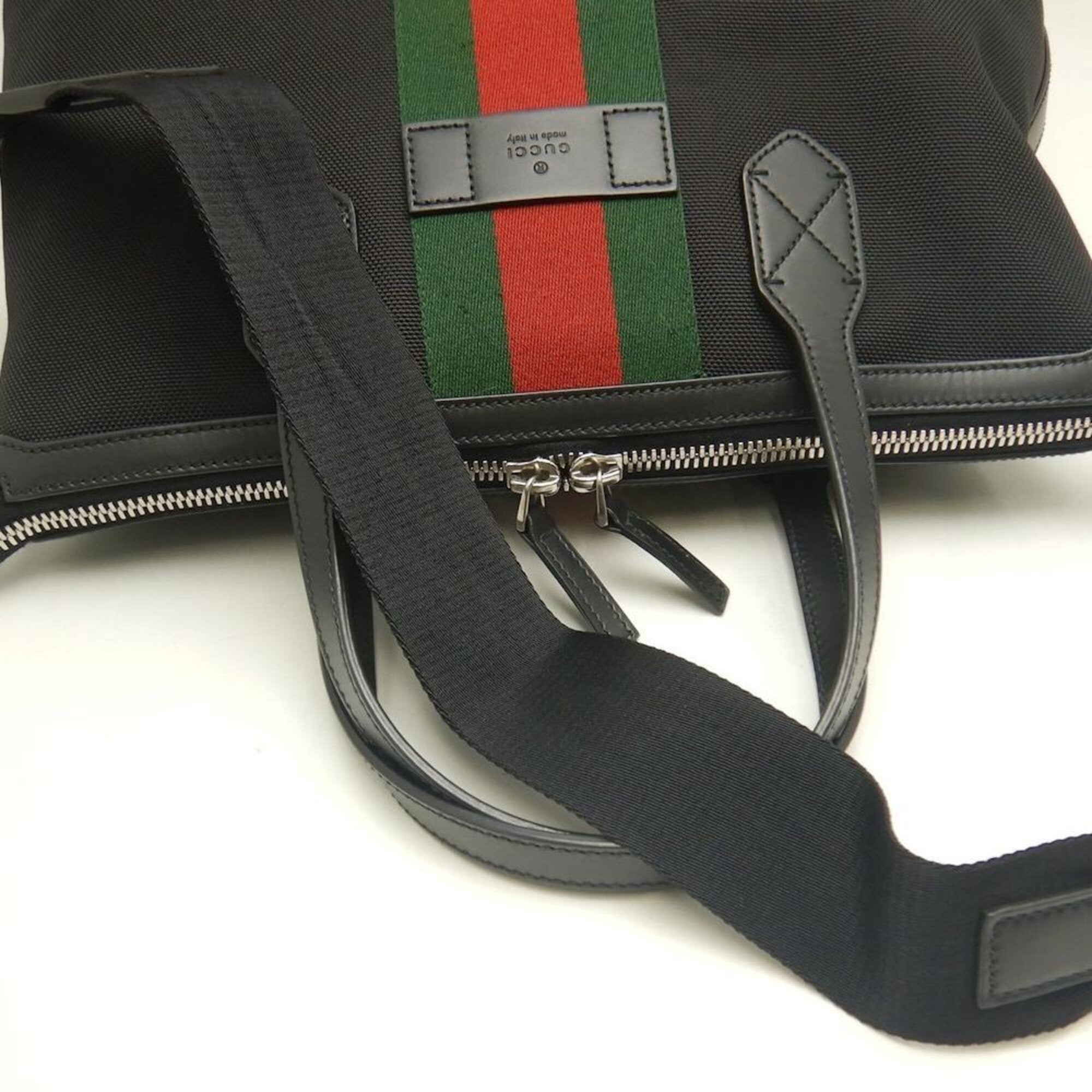 Gucci Black Canvas Leather Tote Bag (Pre-Owned)