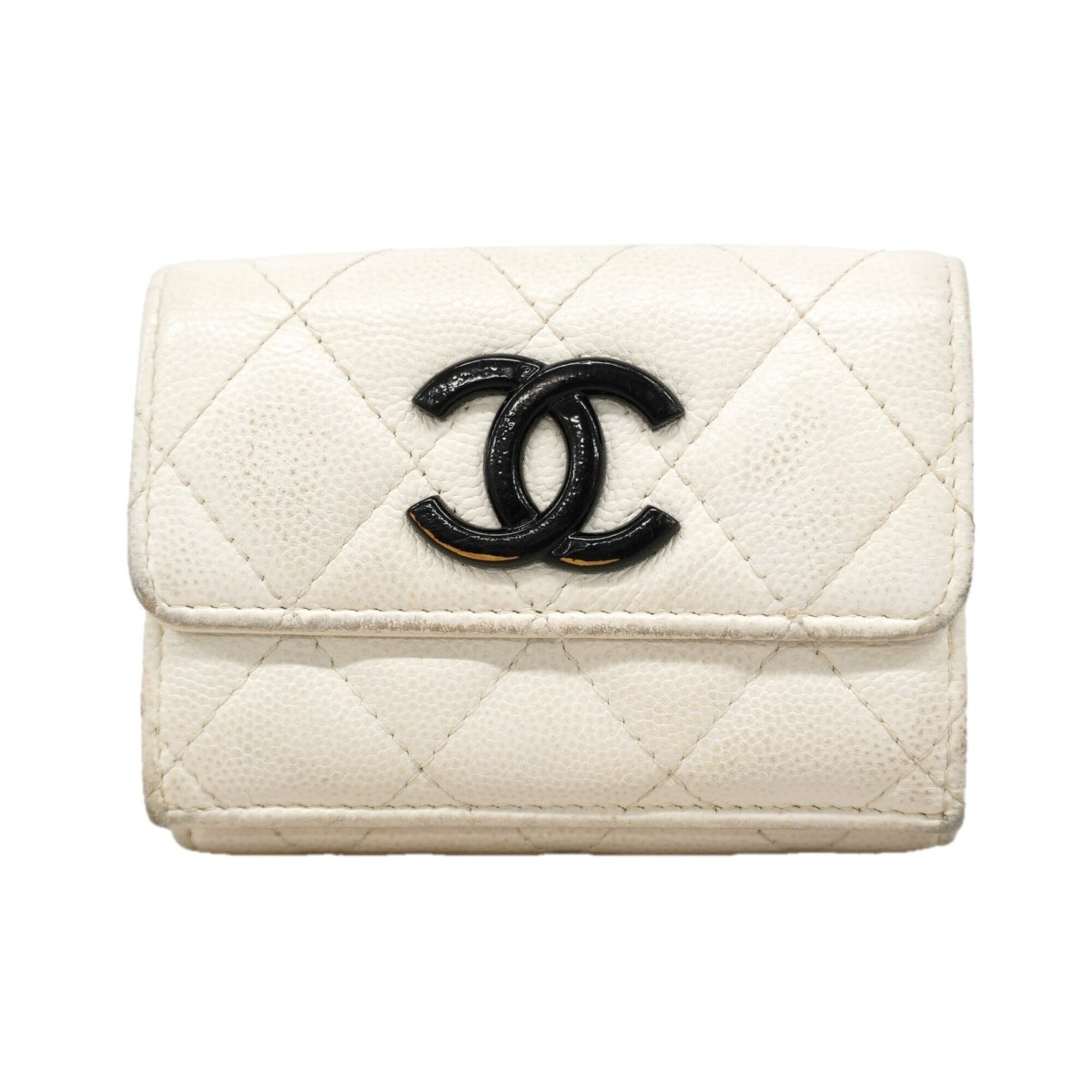 Chanel White Grained Calfskin Wallet (Tri-Fold) (Pre-Owned)