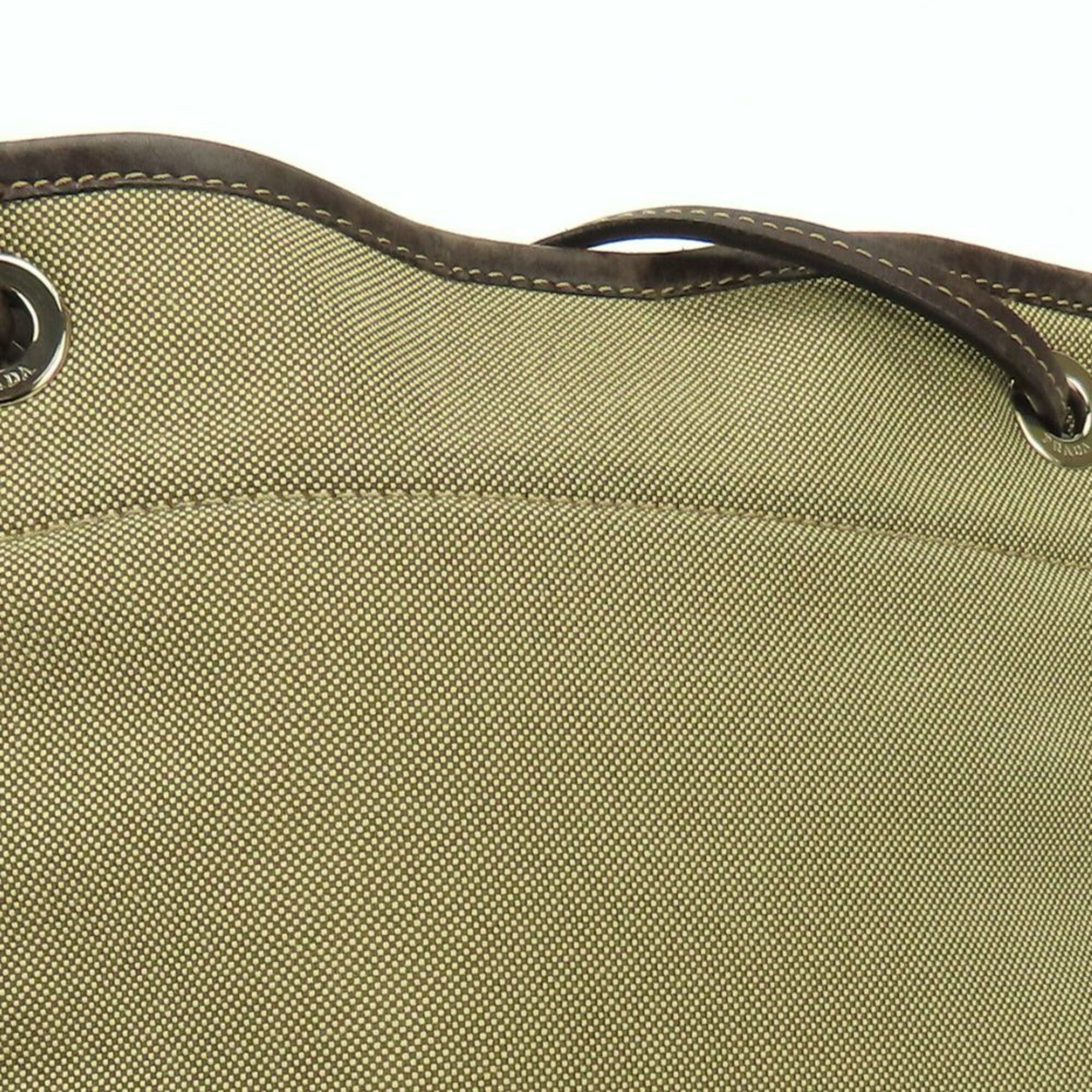 Prada Beige Brown Canvas Leather Shoulder Bag (Pre-Owned)