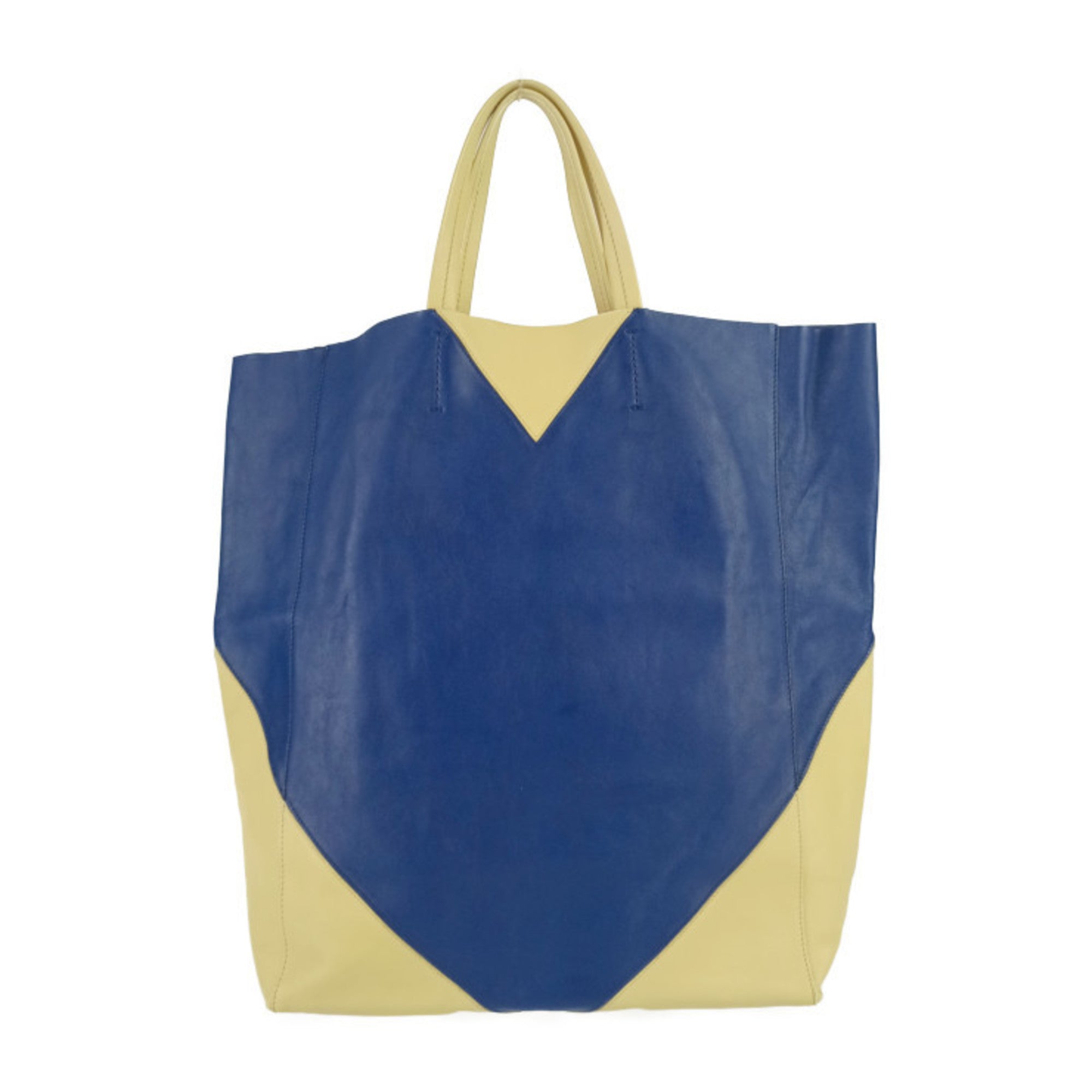 Celine Blue Cream Yellow Leather Handbag Shoulder Bag Tote Bag (Pre-Owned)