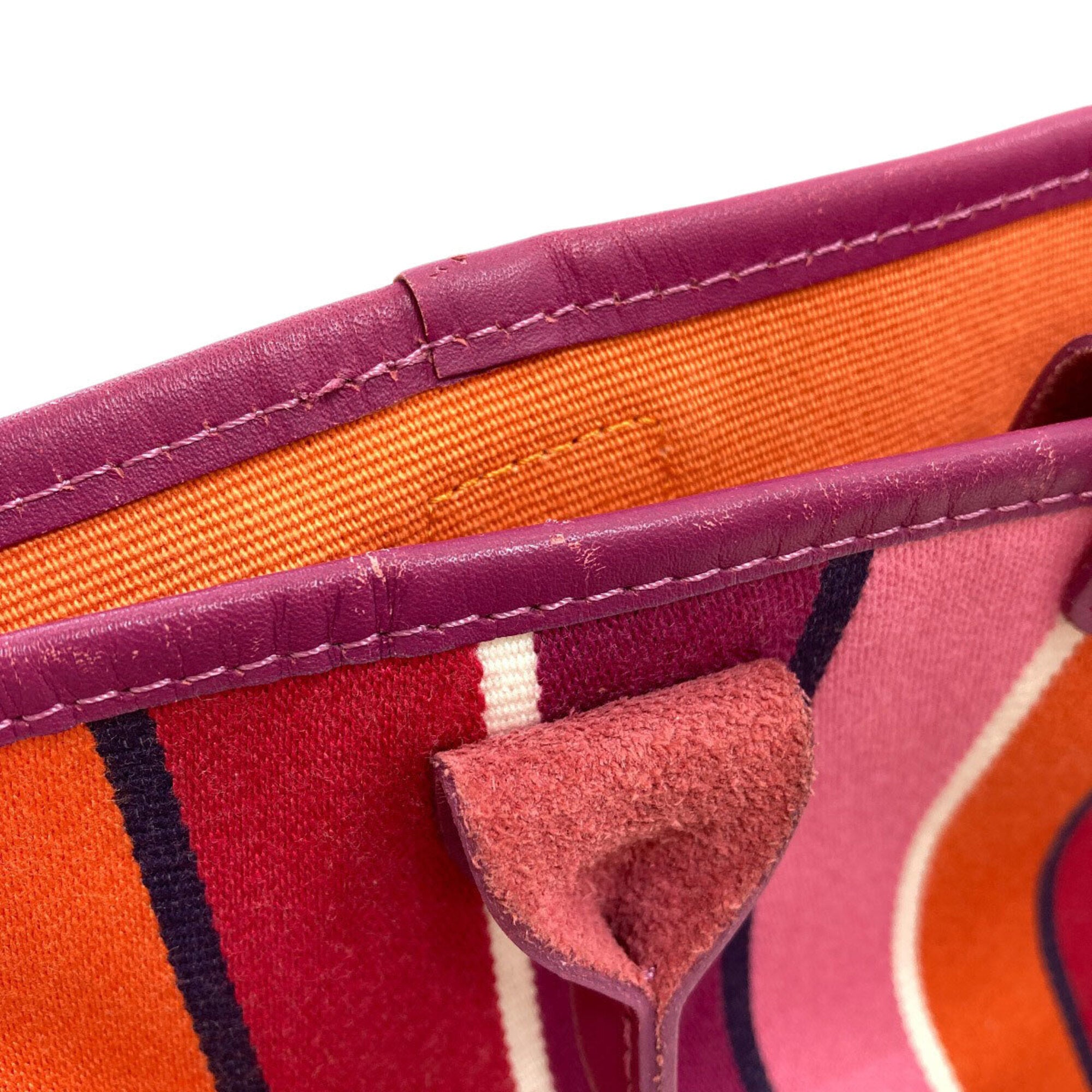 Longchamp Orange Pink Purple Canvas Tote Bag (Pre-Owned)
