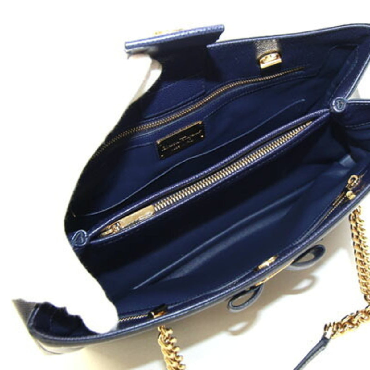 Salvatore Ferragamo Vara Navy Leather Tote Bag (Pre-Owned)