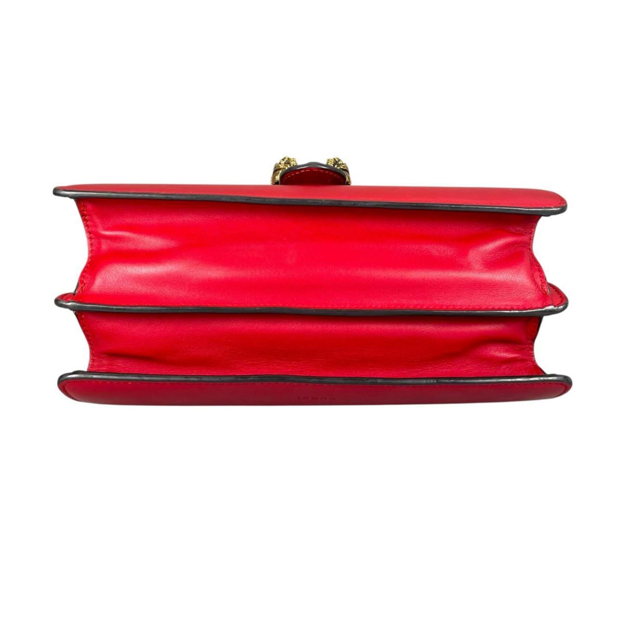 Gucci Red Color Leather Handbag Shoulder Bag (Pre-Owned)