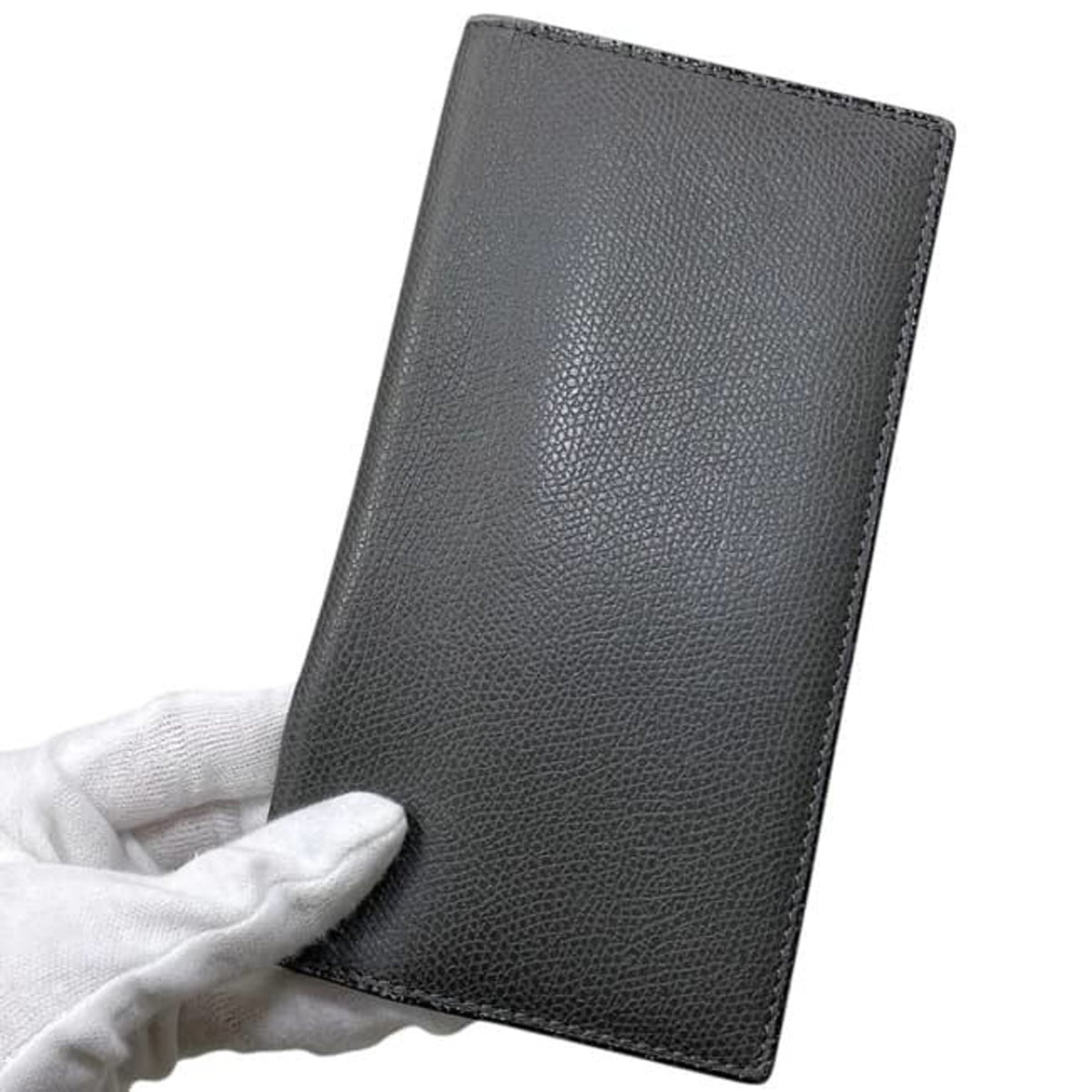 Valextra Gray Leather Long Wallet (Bi-Fold) (Pre-Owned)