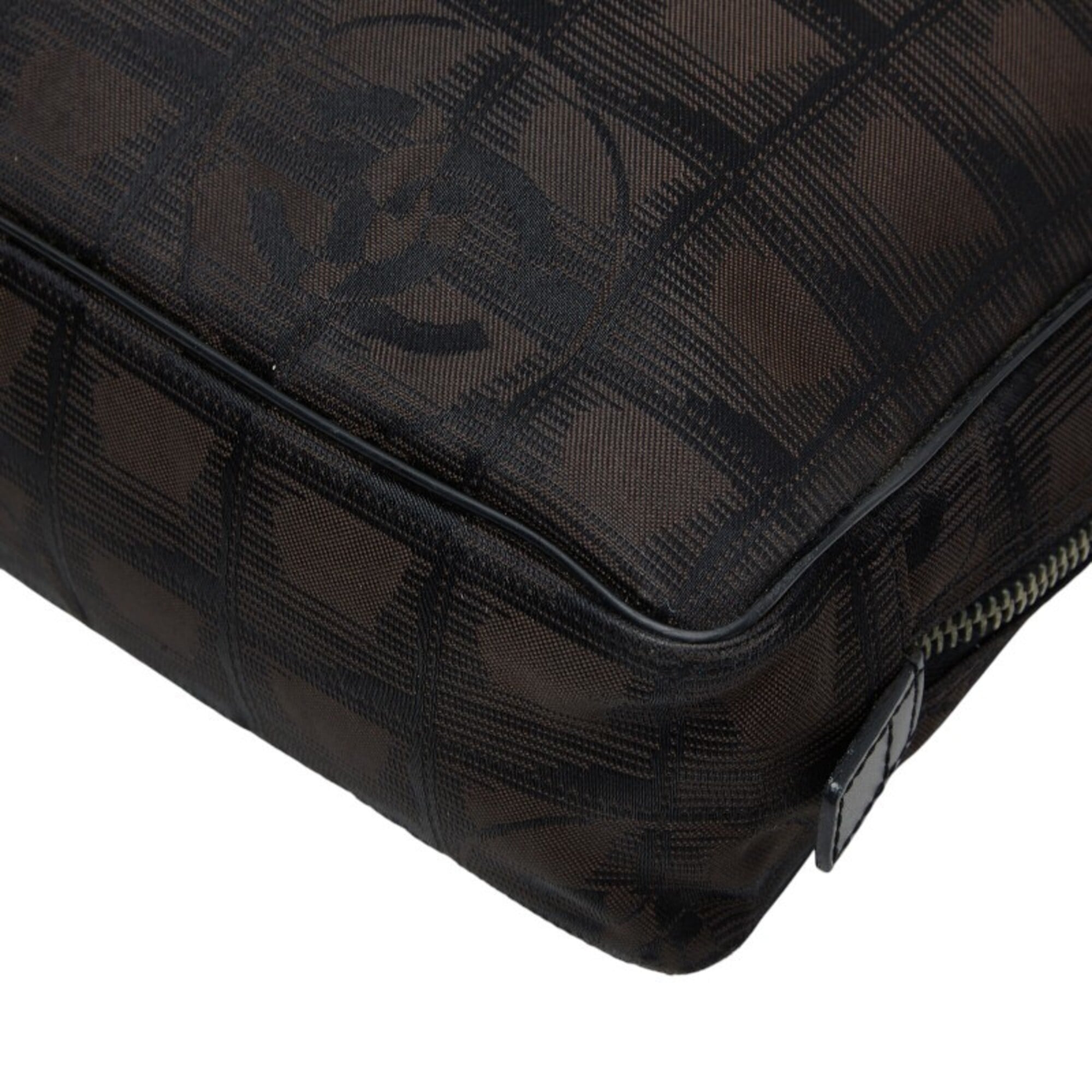 Chanel Black Dark Brown Nylon Leather Briefcase (Pre-Owned)