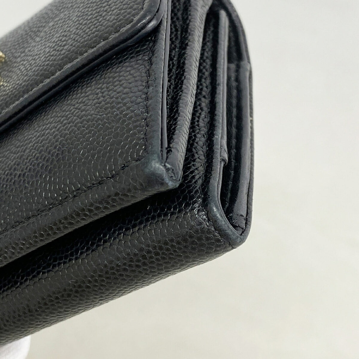Chanel Black Grained Calfskin Wallet (Tri-Fold) (Pre-Owned)