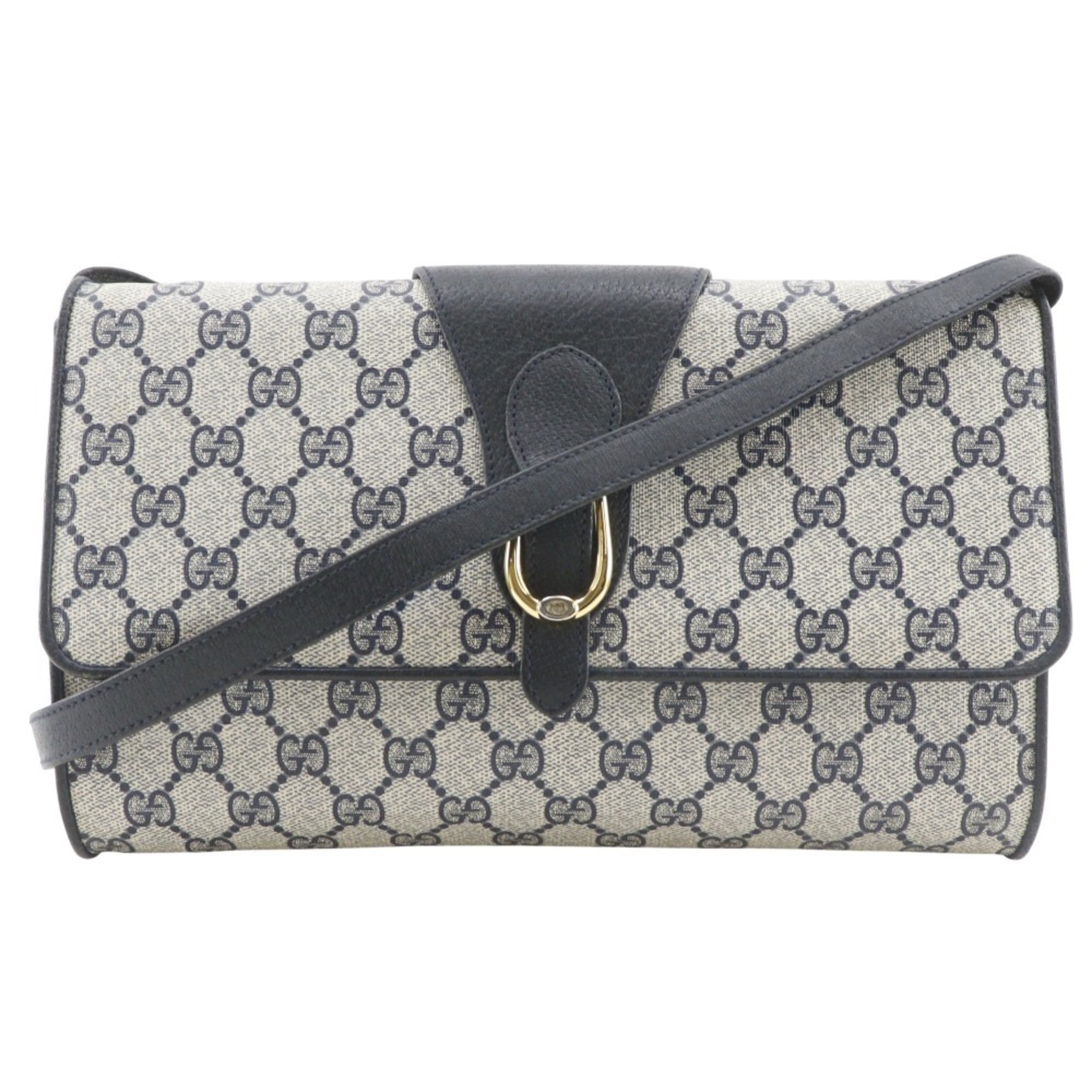 Gucci Gray Navy Gg Plus Shoulder Bag (Pre-Owned)