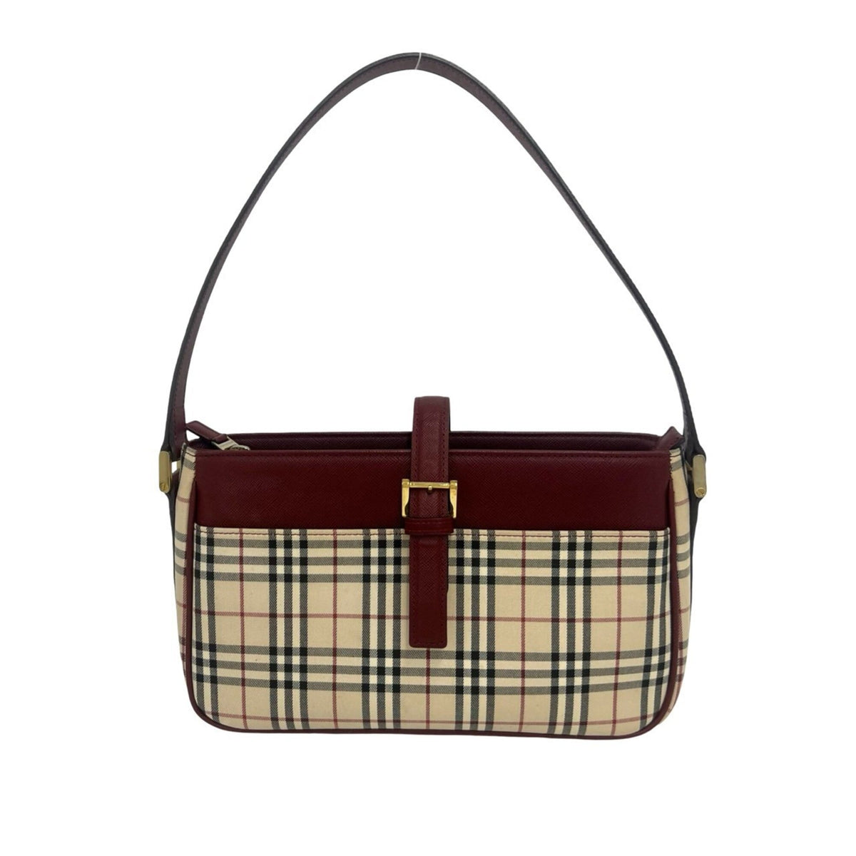 Burberry Beige Bordeaux Leather Canvas Handbag Shoulder Bag (Pre-Owned)