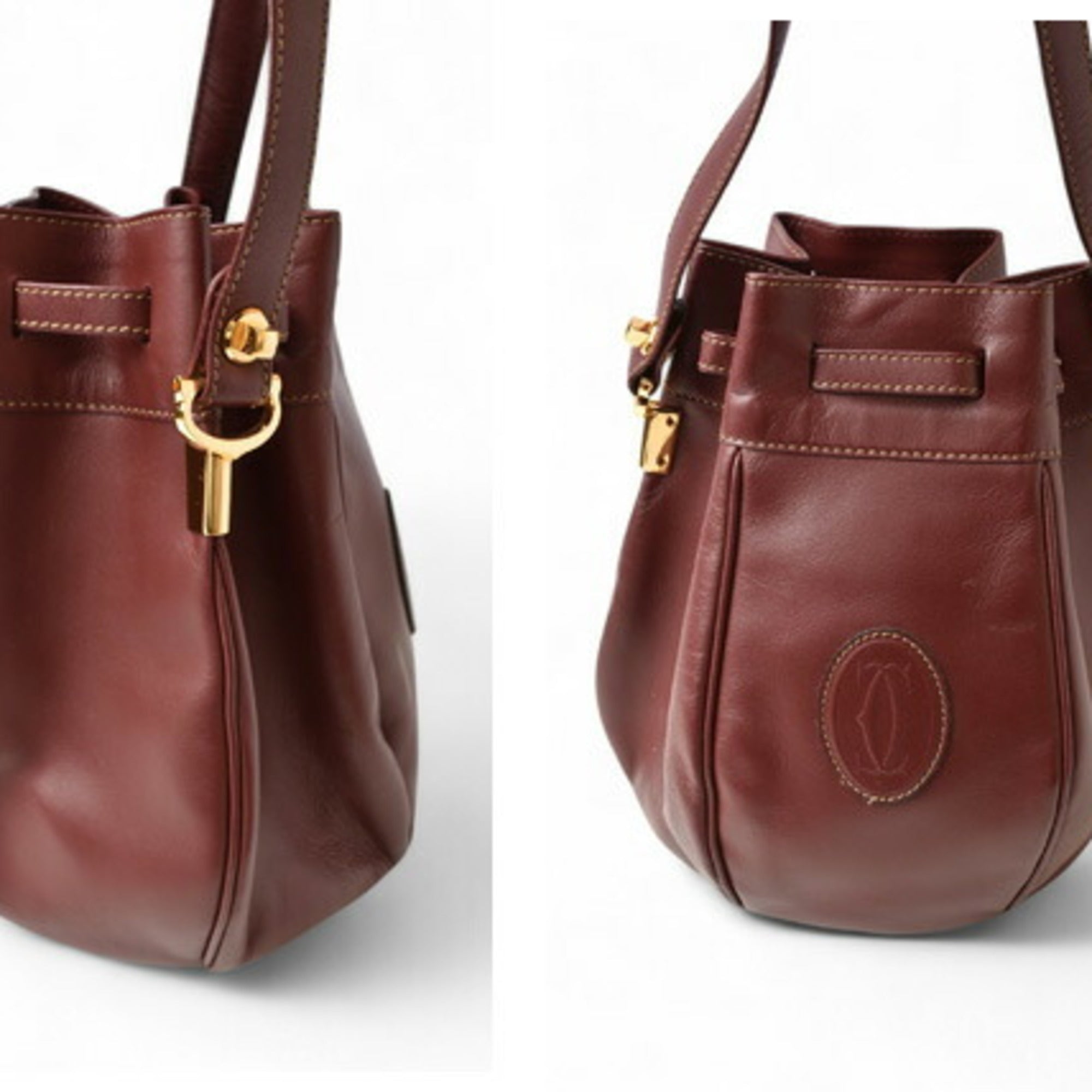Cartier Bordeaux Leather Shoulder Bag (Pre-Owned)