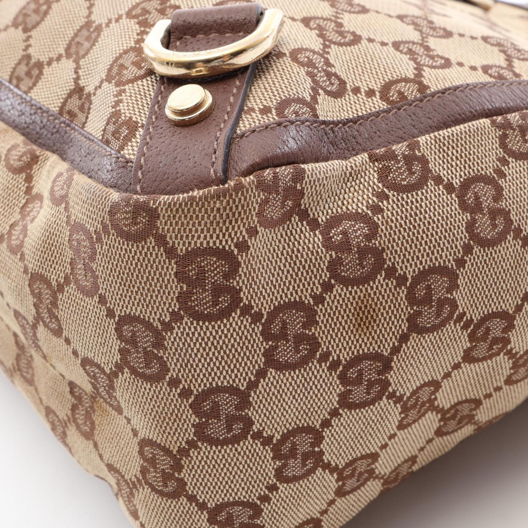 Gucci Abbey Beige Brown Gg Canvas Leather Handbag Tote Bag (Pre-Owned)