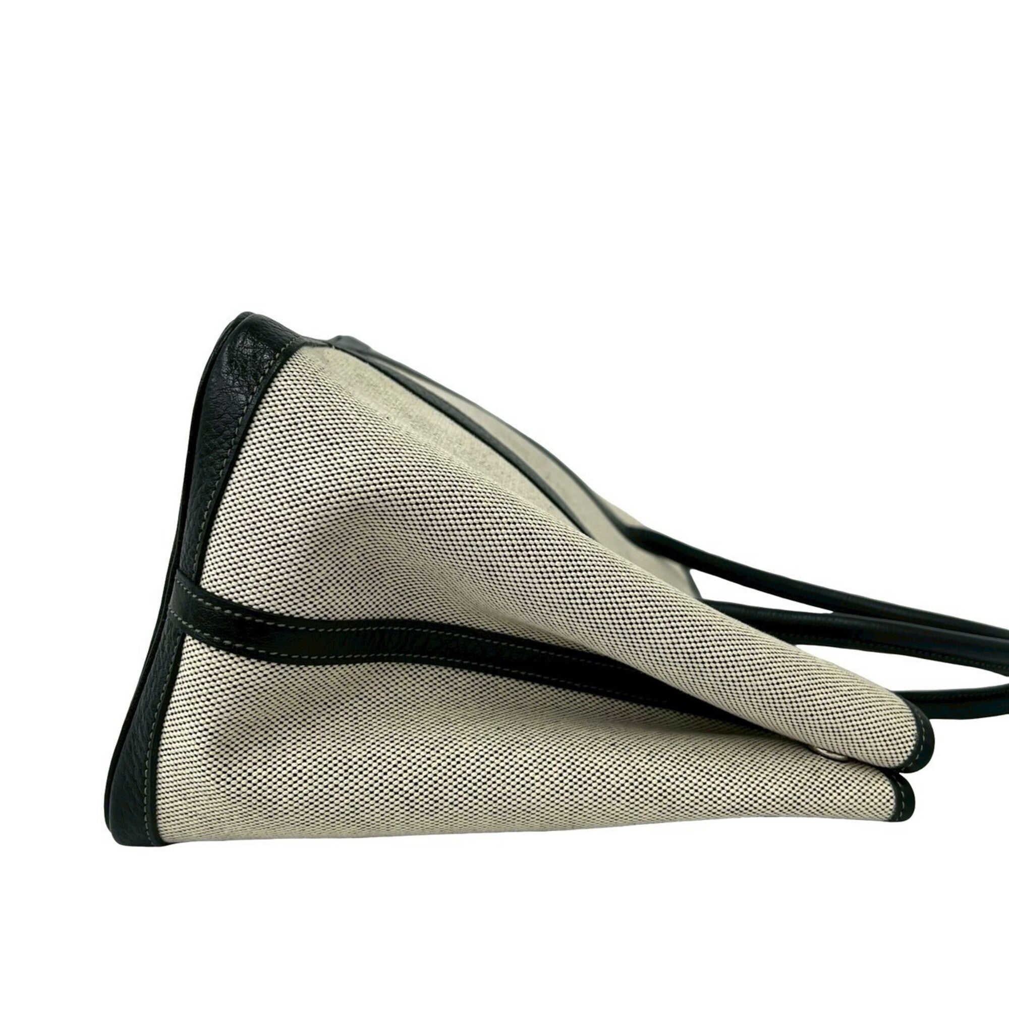 Hermes Black Gray Toile H Leather Tote Bag (Pre-Owned)