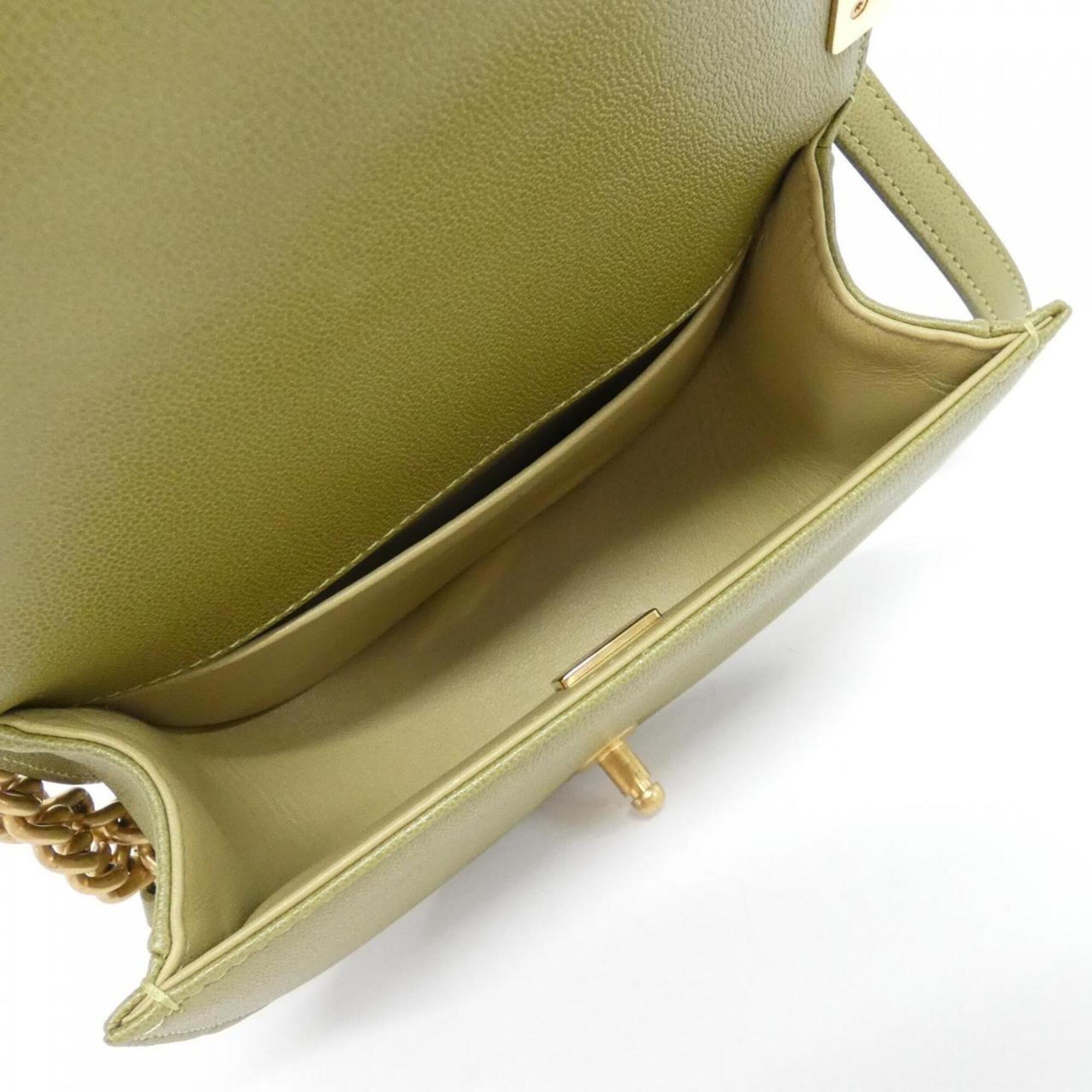 Chanel Khaki Grained Calfskin Shoulder Bag (Pre-Owned)