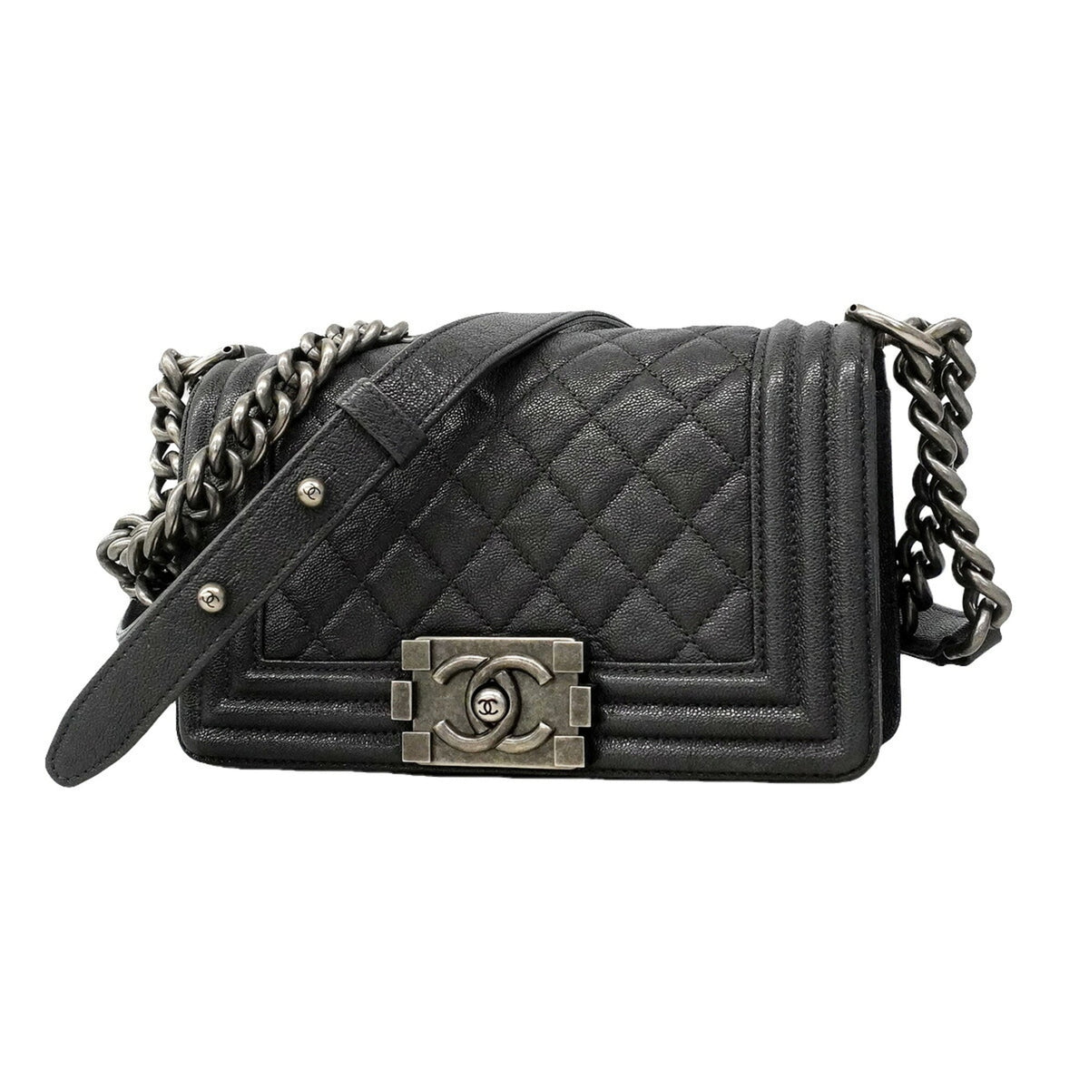 Chanel Gray Grained Calfskin Shoulder Bag (Pre-Owned)