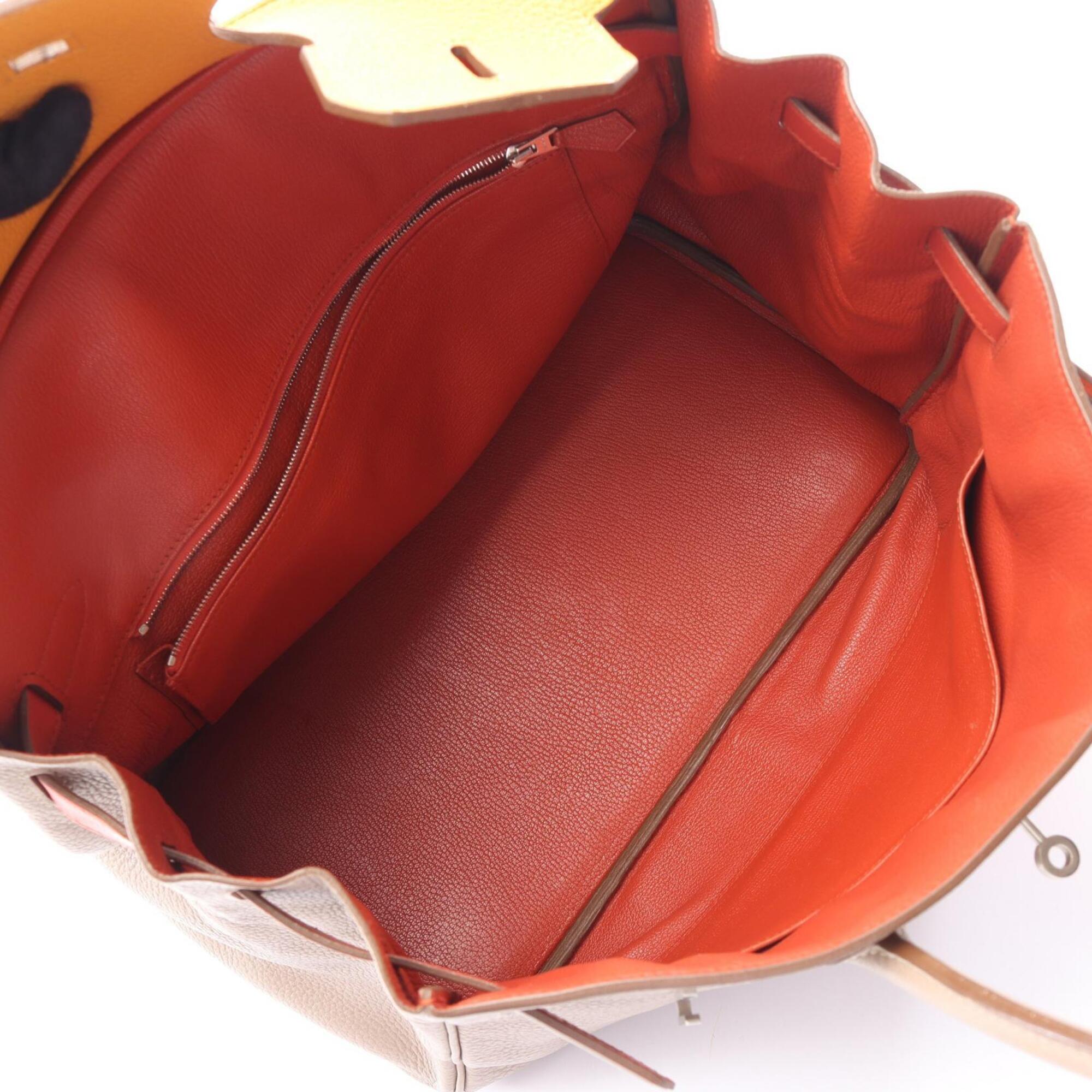 Hermes Beige Bordeaux Orange Taurillon Clemence Leather Swift Leather Handbag (Pre-Owned)