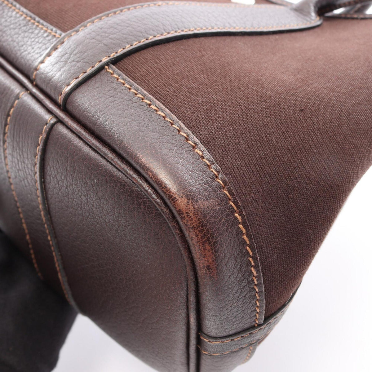 Hermes Brown Ebene Canvas Toile Officier Buffalo Leather Leather Handbag Tote Bag (Pre-Owned)