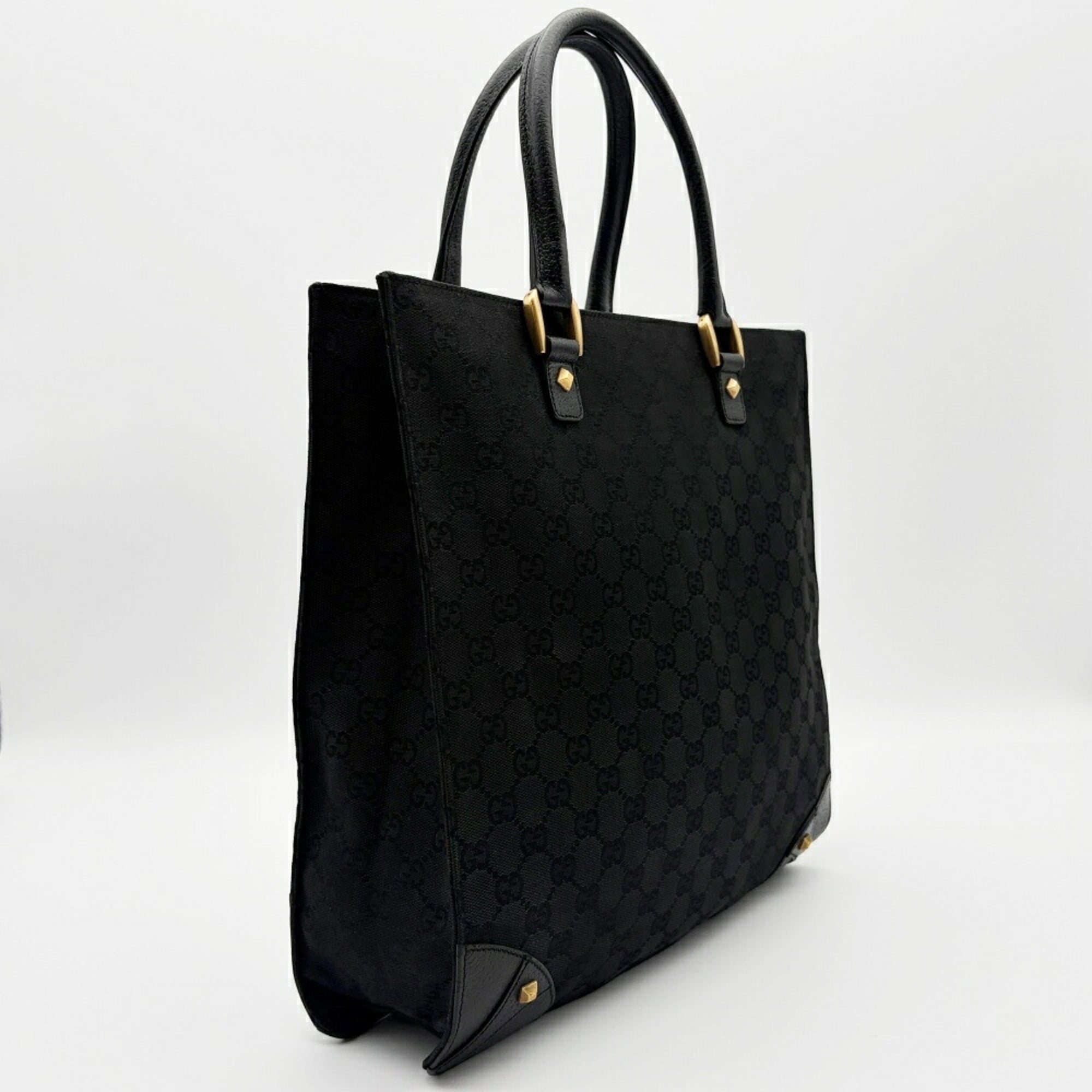 Gucci Black Gg Canvas Leather Tote Bag (Pre-Owned)