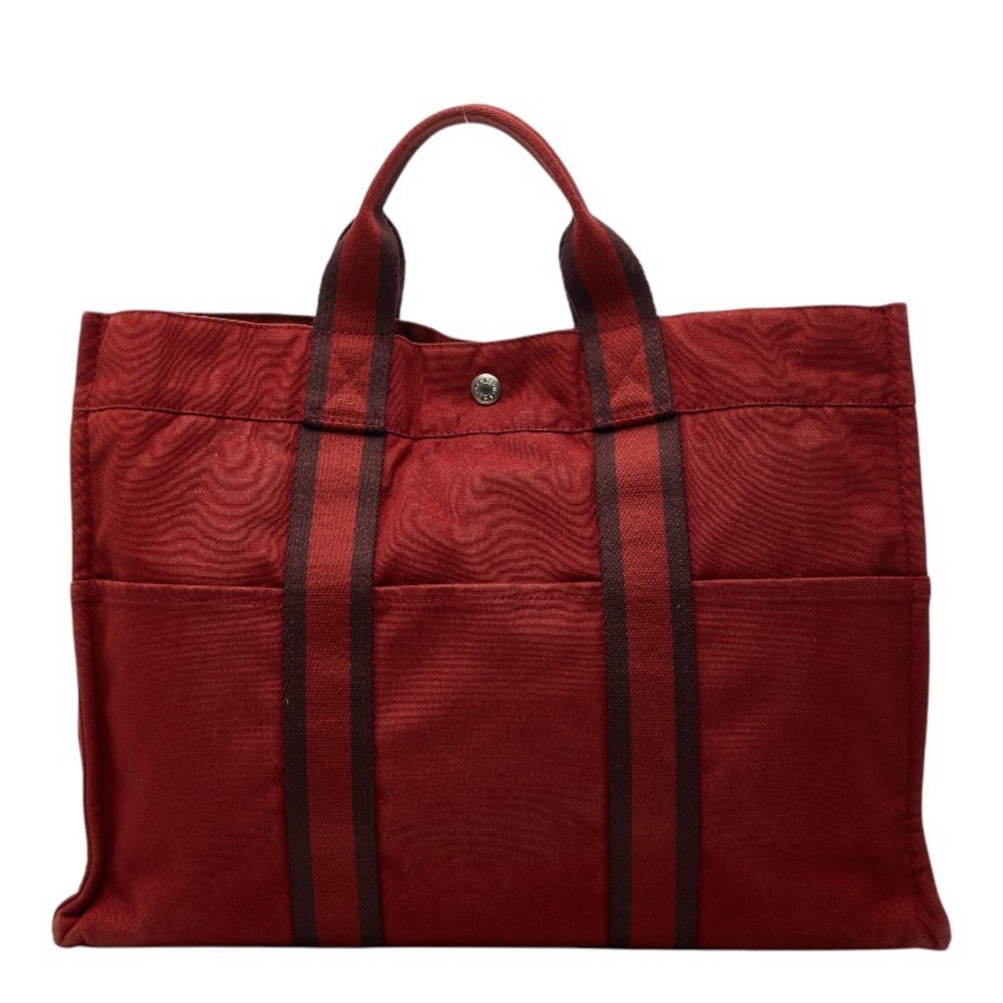Hermes Red Color Canvas Handbag Tote Bag (Pre-Owned)