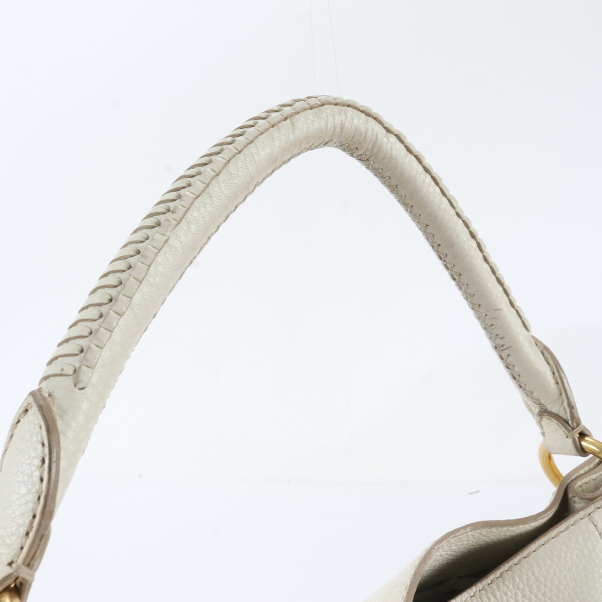 Prada White Leather Handbag Shoulder Bag Tote Bag (Pre-Owned)