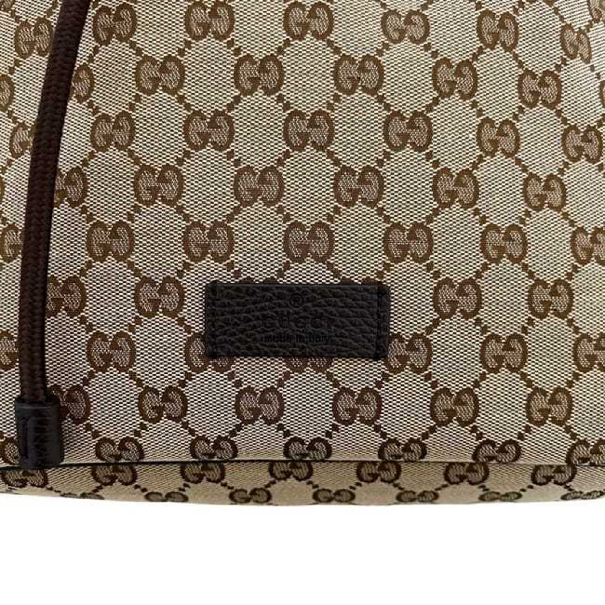 Gucci Beige Brown Brown Gg Gg Canvas Leather Backpack (Pre-Owned)
