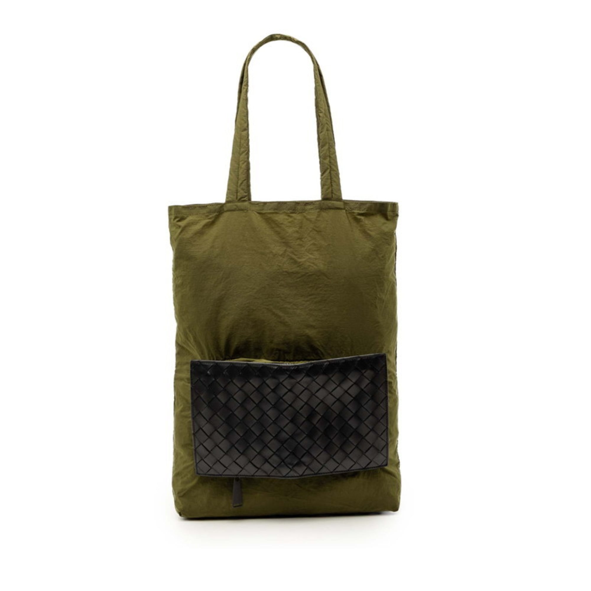 Bottega Veneta Black Khaki Leather Nylon Eco-Bag Tote Bag (Pre-Owned)