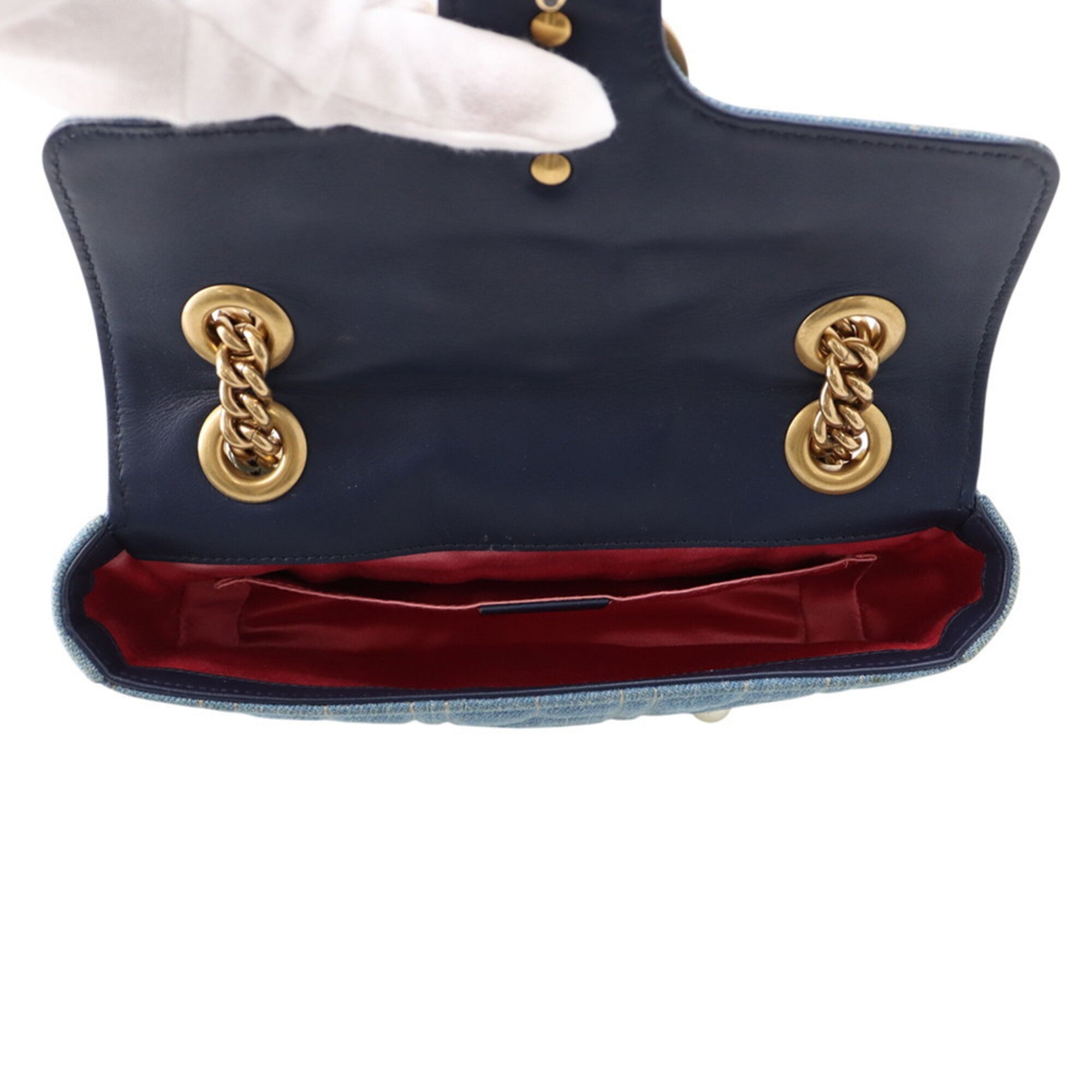 Gucci Gg Marmont Blue Denim Leather Handbag Shoulder Bag (Pre-Owned)
