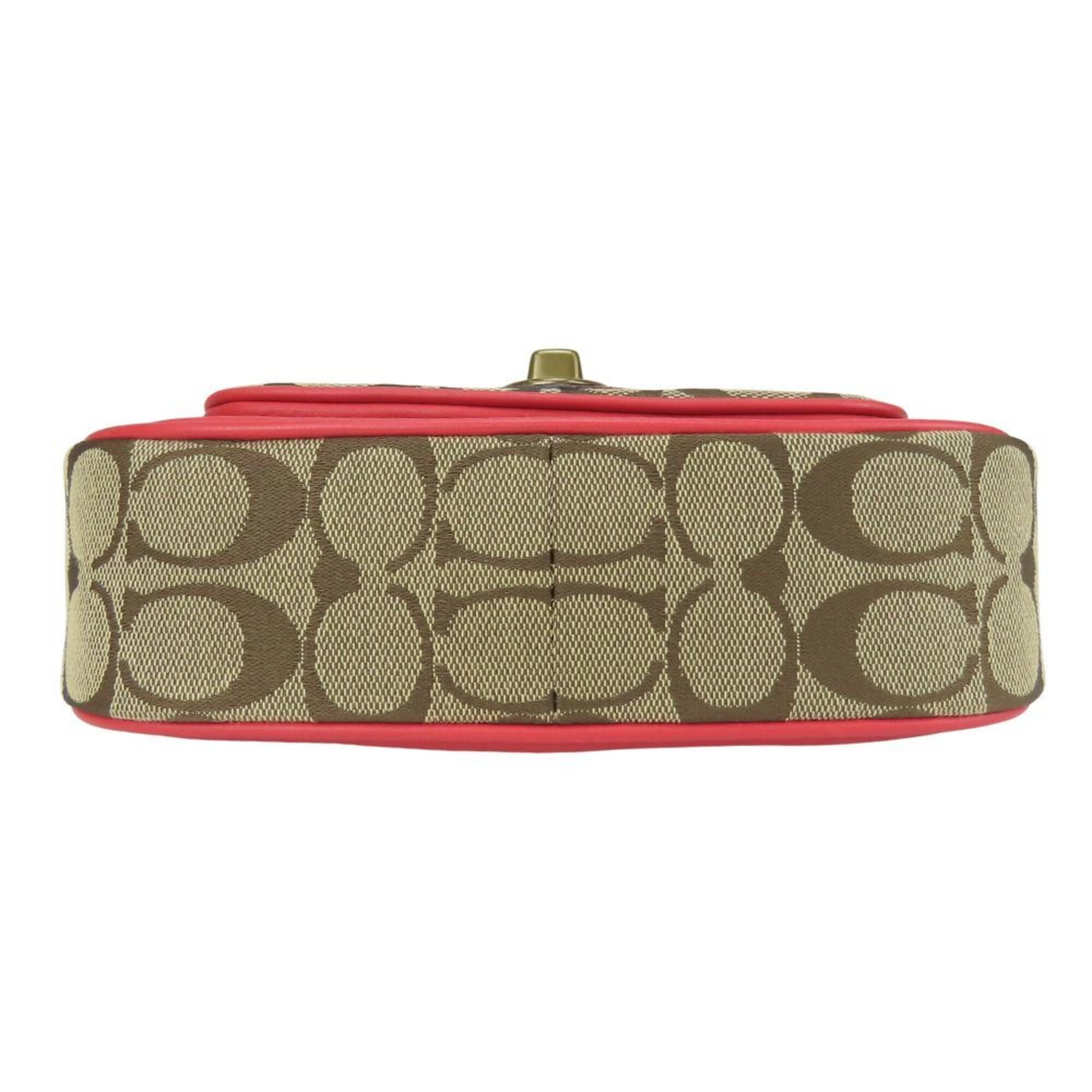 Coach Signature Beige Pink Canvas Leather Pochette Shoulder Bag (Pre-Owned)