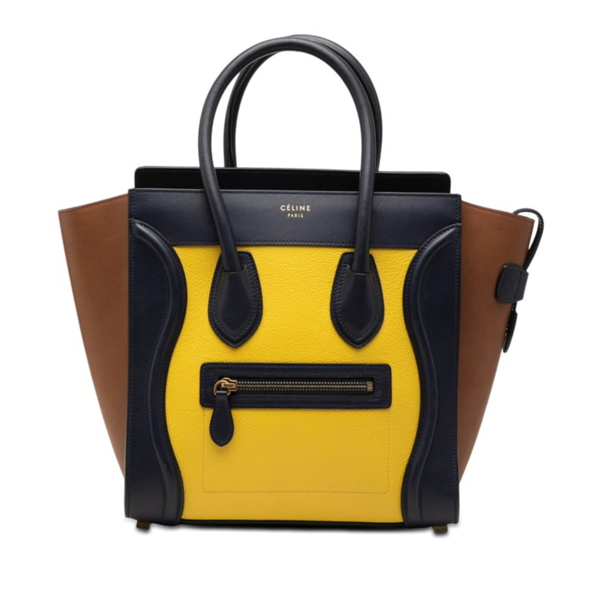 Celine Brown Navy Yellow Leather Handbag Tote Bag (Pre-Owned)
