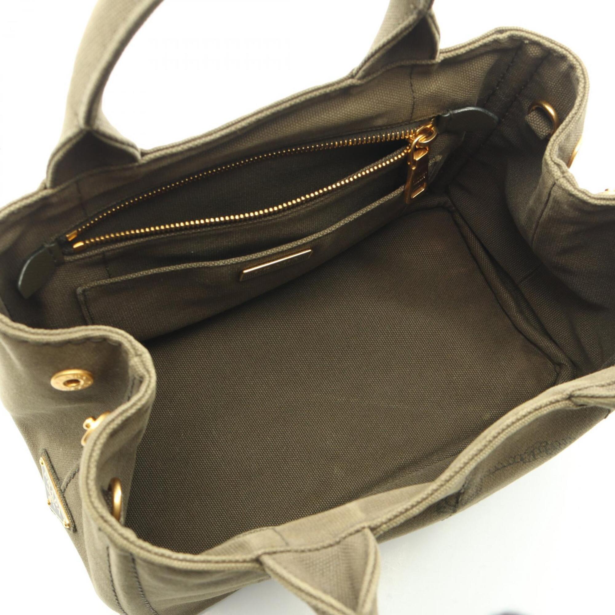 Prada Khaki Canvas Handbag Tote Bag (Pre-Owned)
