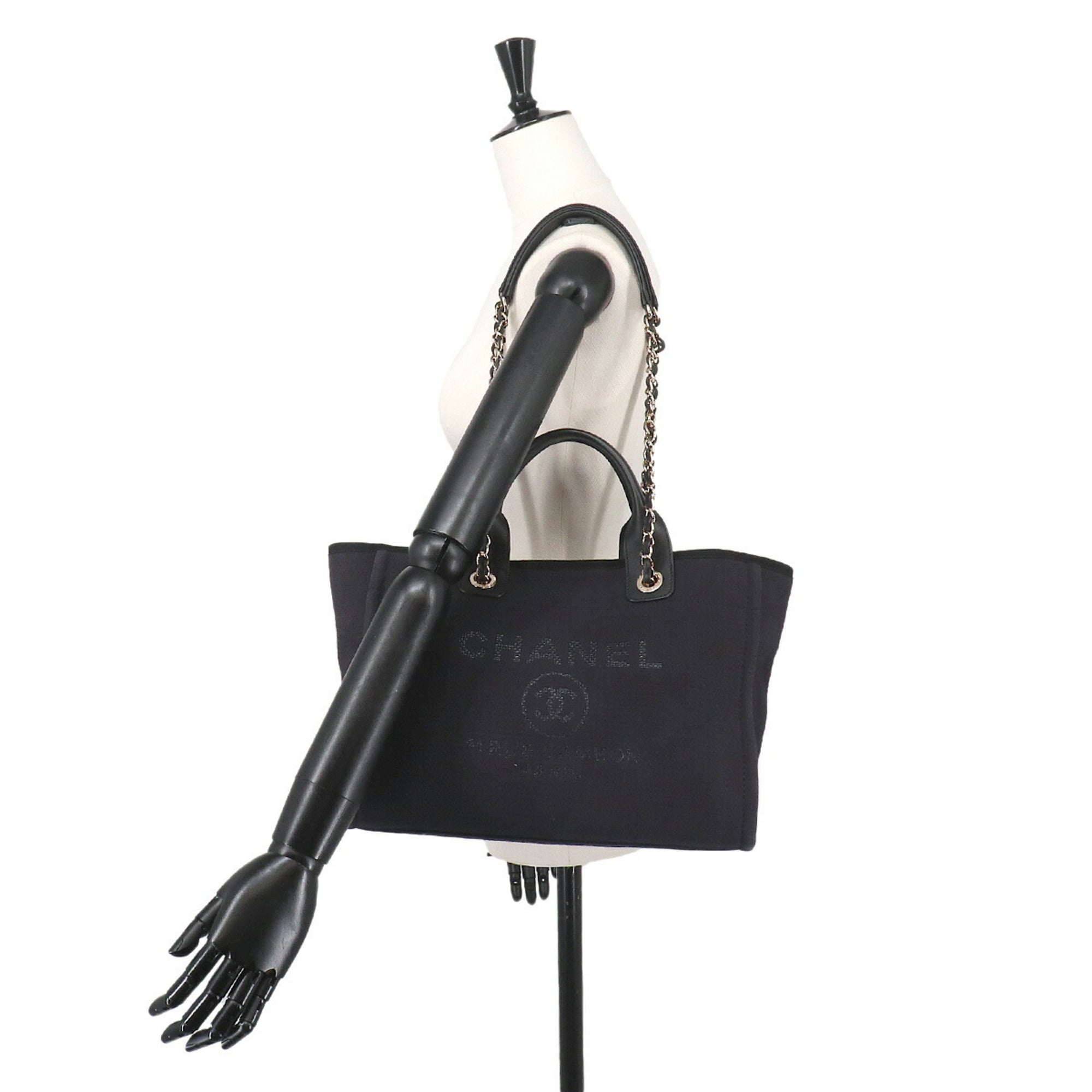 Chanel Navy Canvas Handbag Pouch Shopping Bag Tote Bag (Pre-Owned)
