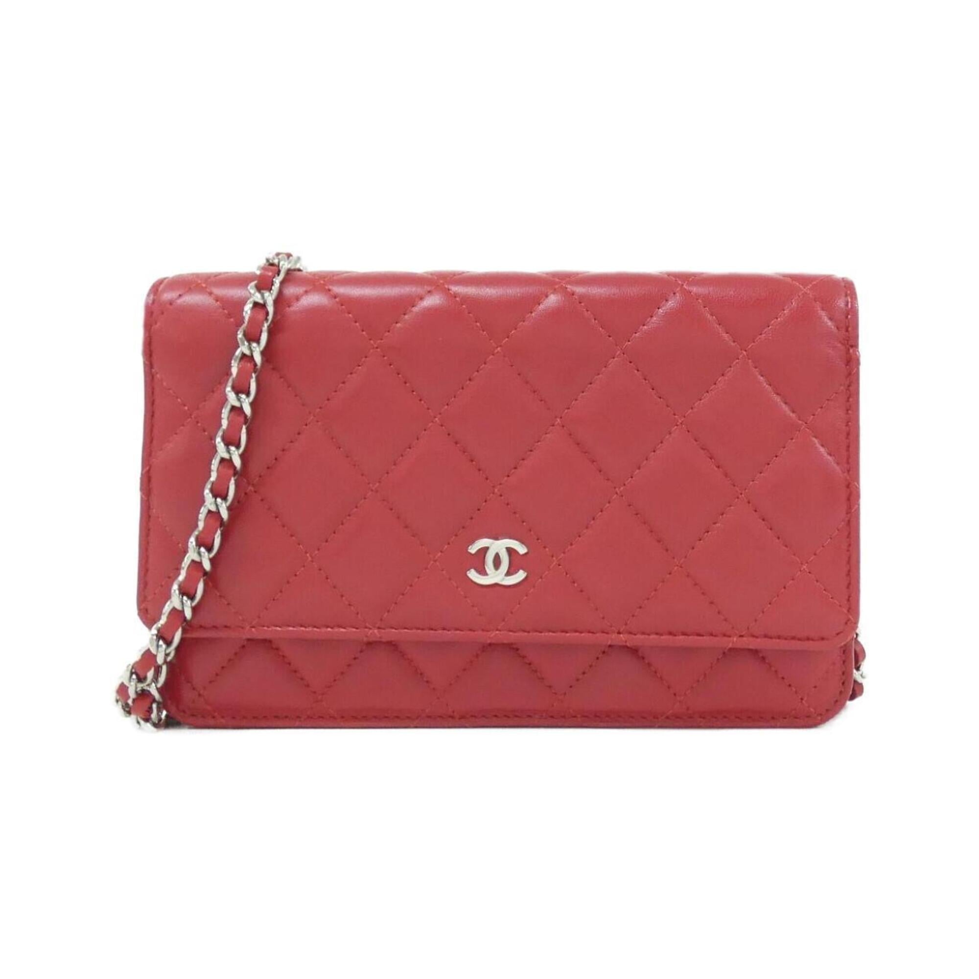 Chanel Red Color Leather Chain/Shoulder Wallet (Pre-Owned)