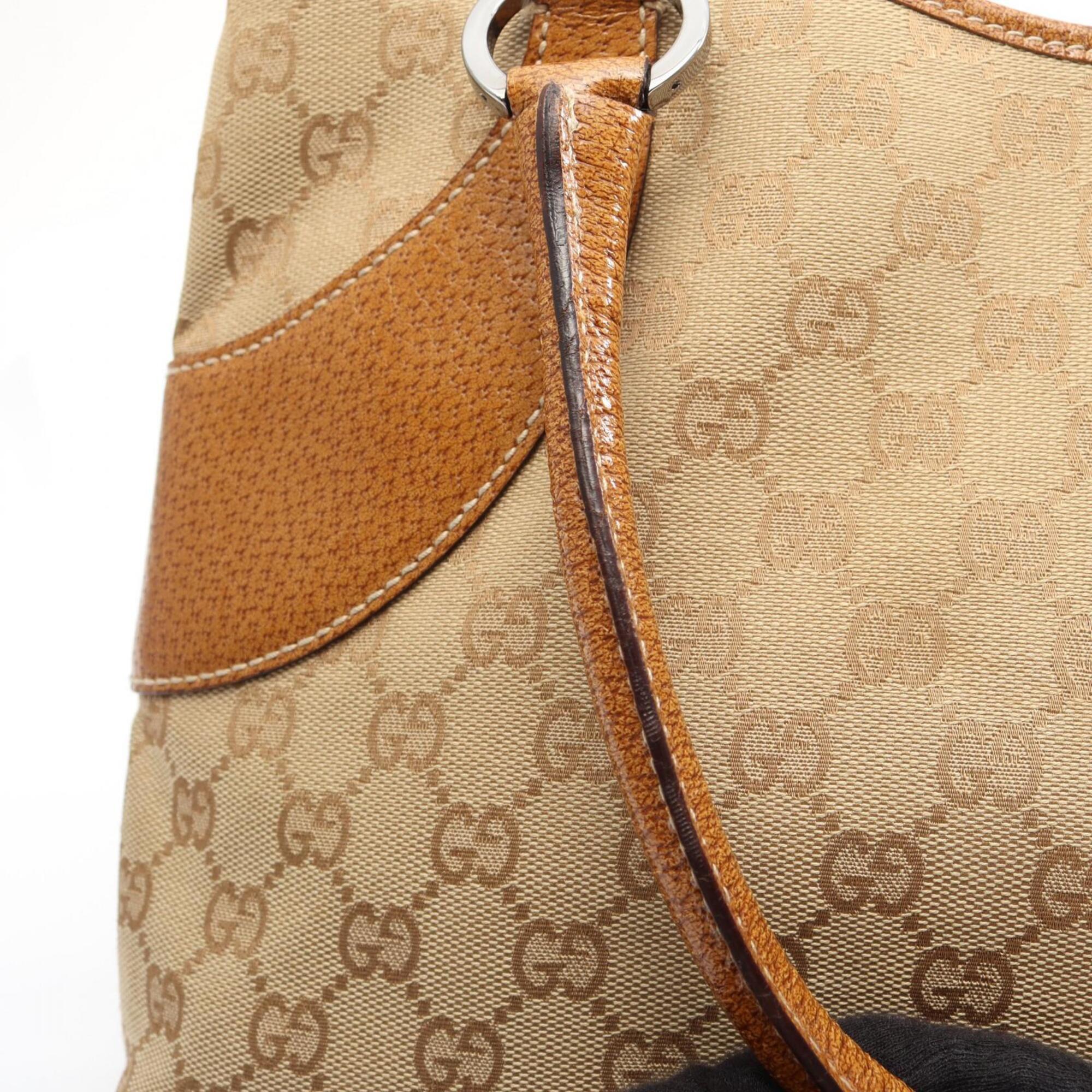 Gucci Beige Brown Canvas Leather Handbag Tote Bag (Pre-Owned)