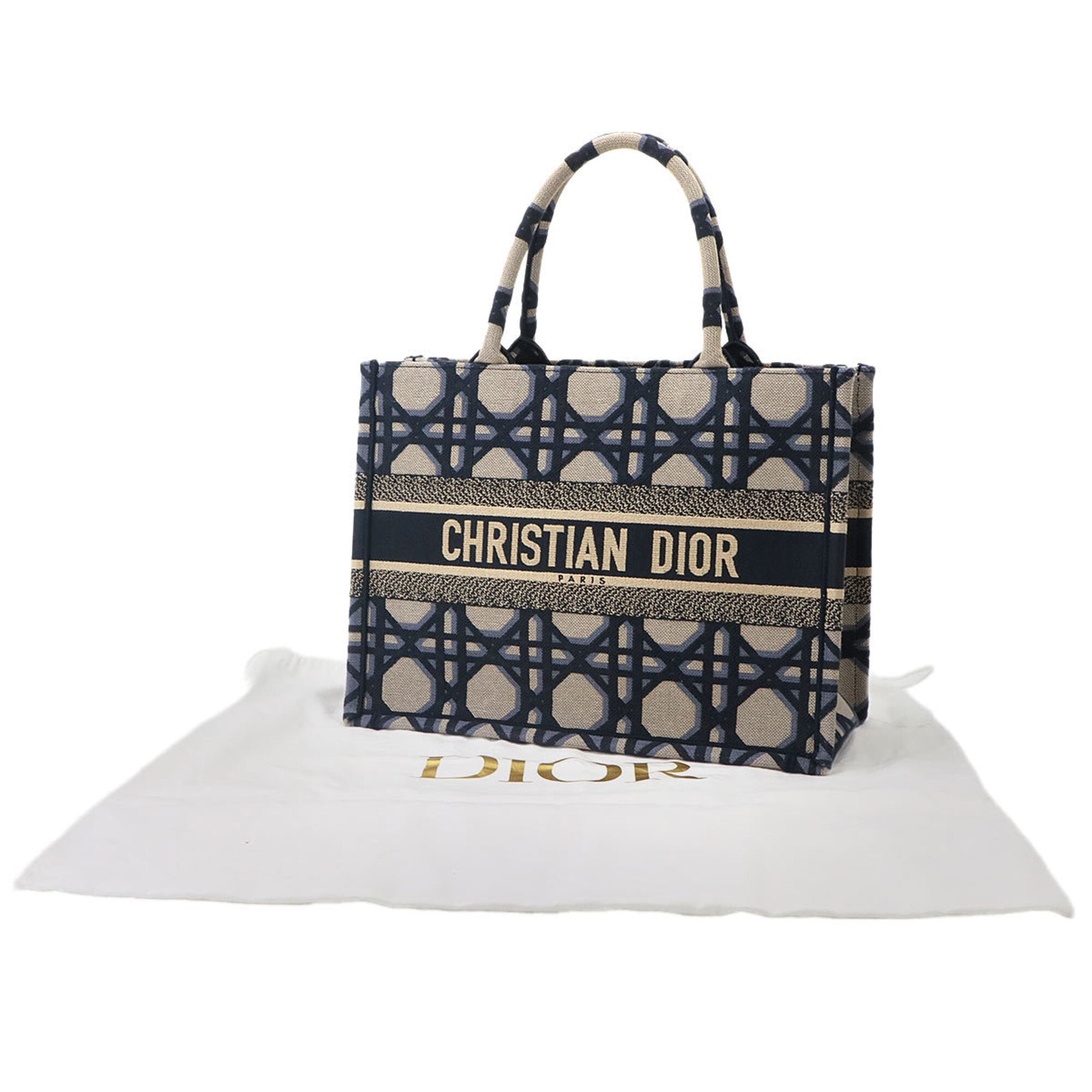 Christian Dior Beige Navy Canvas Handbag Tote Bag (Pre-Owned)