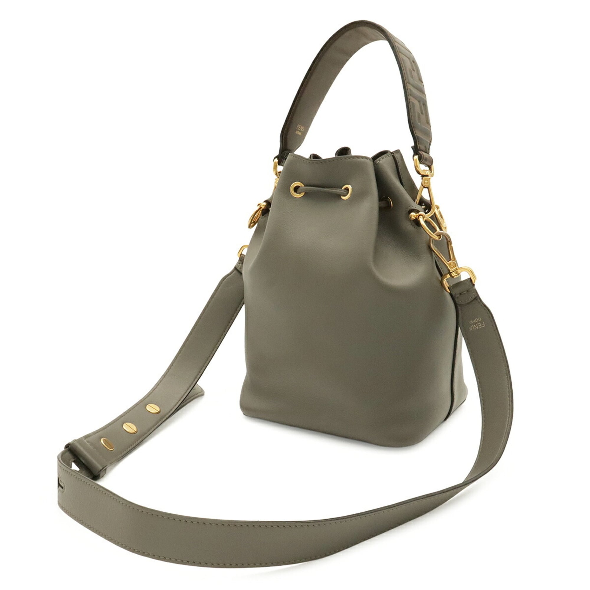 Fendi Brown Gray Leather Handbag Shoulder Bag (Pre-Owned)