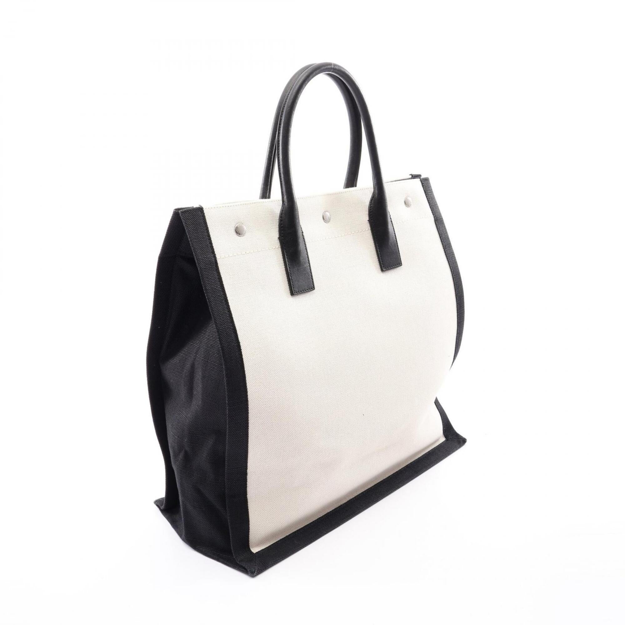 Yves Saint Laurent Black Ivory Canvas Leather Handbag Tote Bag (Pre-Owned)