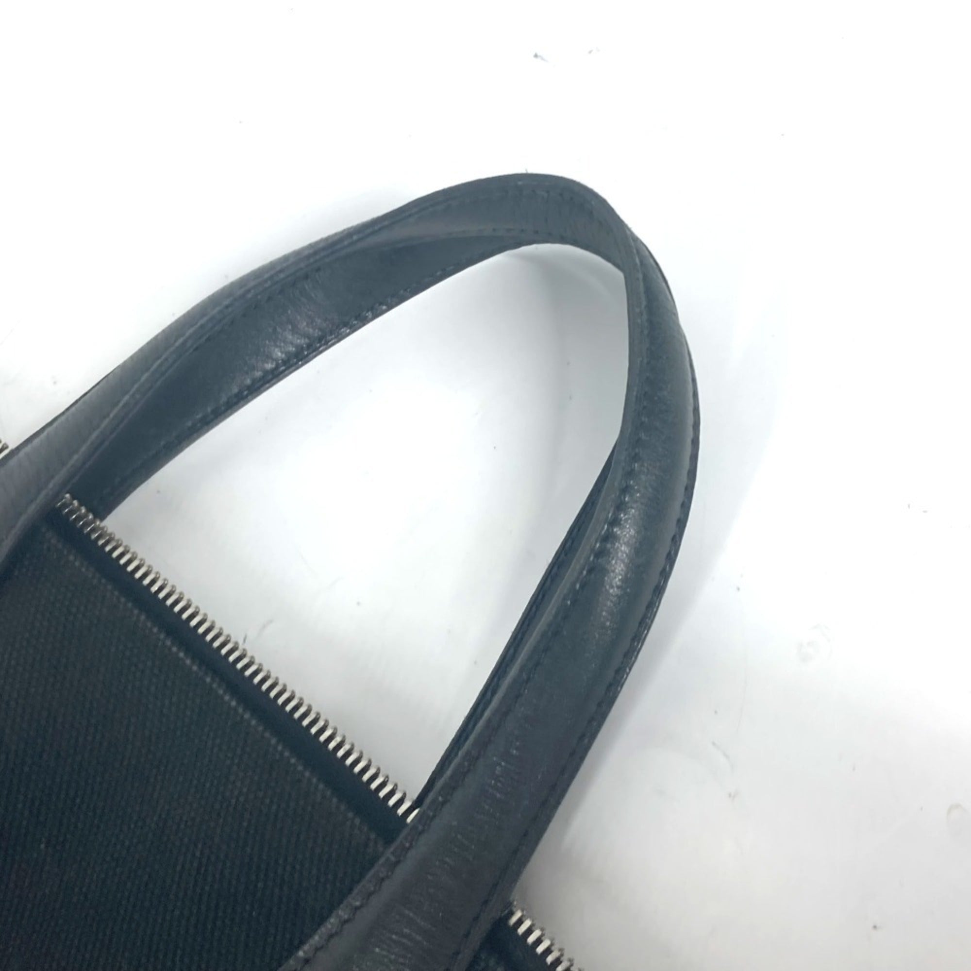 Hermes Black Leather Canvas Handbag Tote Bag (Pre-Owned)